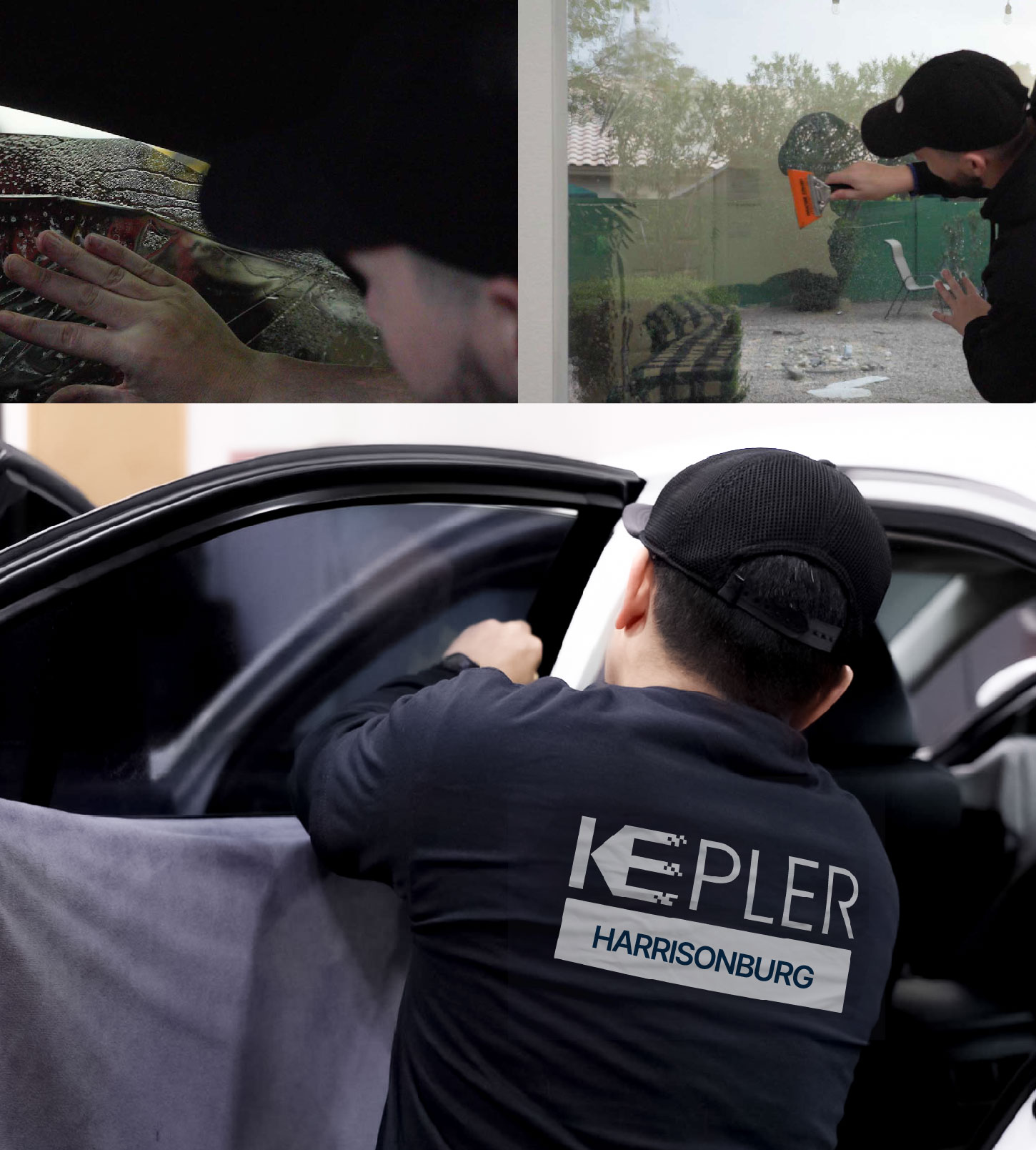 Automotive Window Tinting Expert Applying Film in Harrisonburg, Virginia