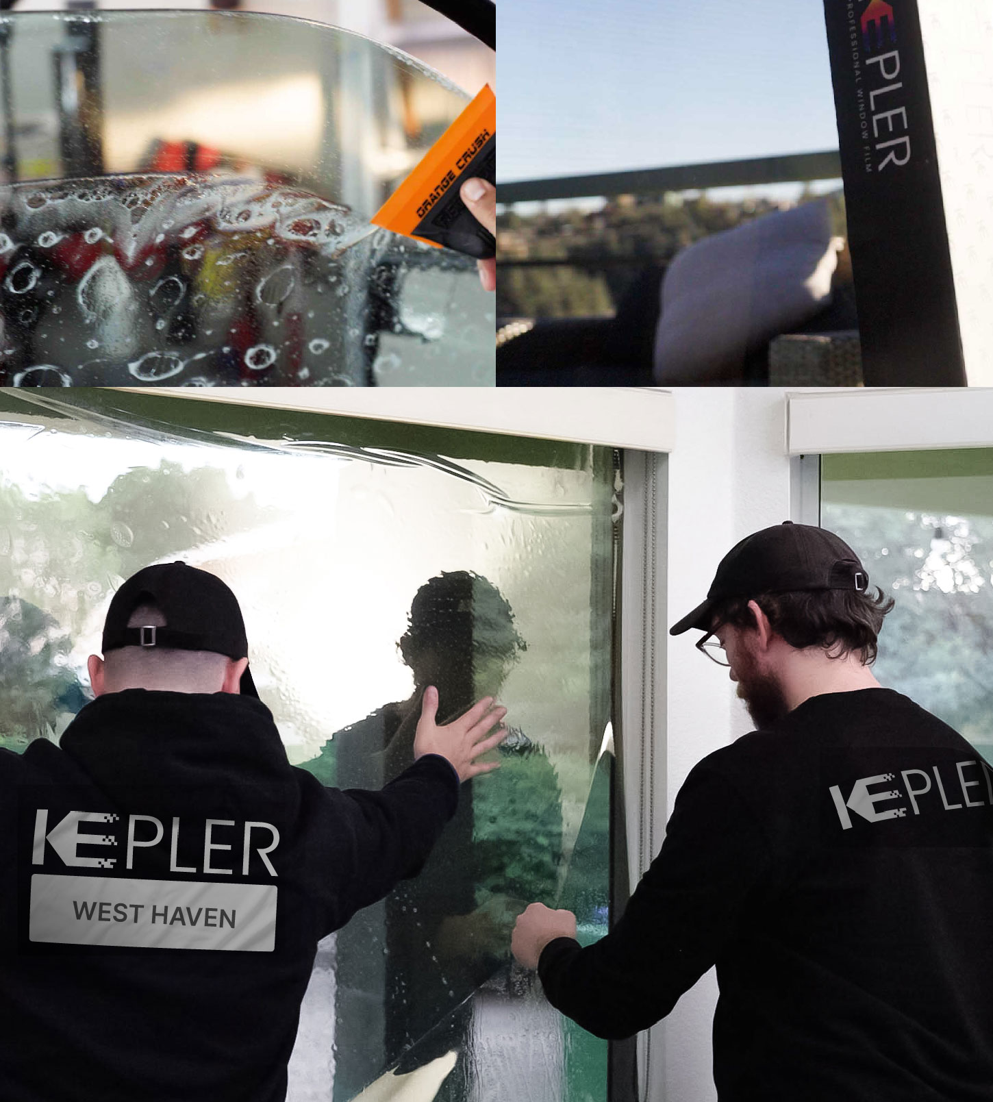Expert Technician Fitting High-tech Window Tint to Home in West Haven