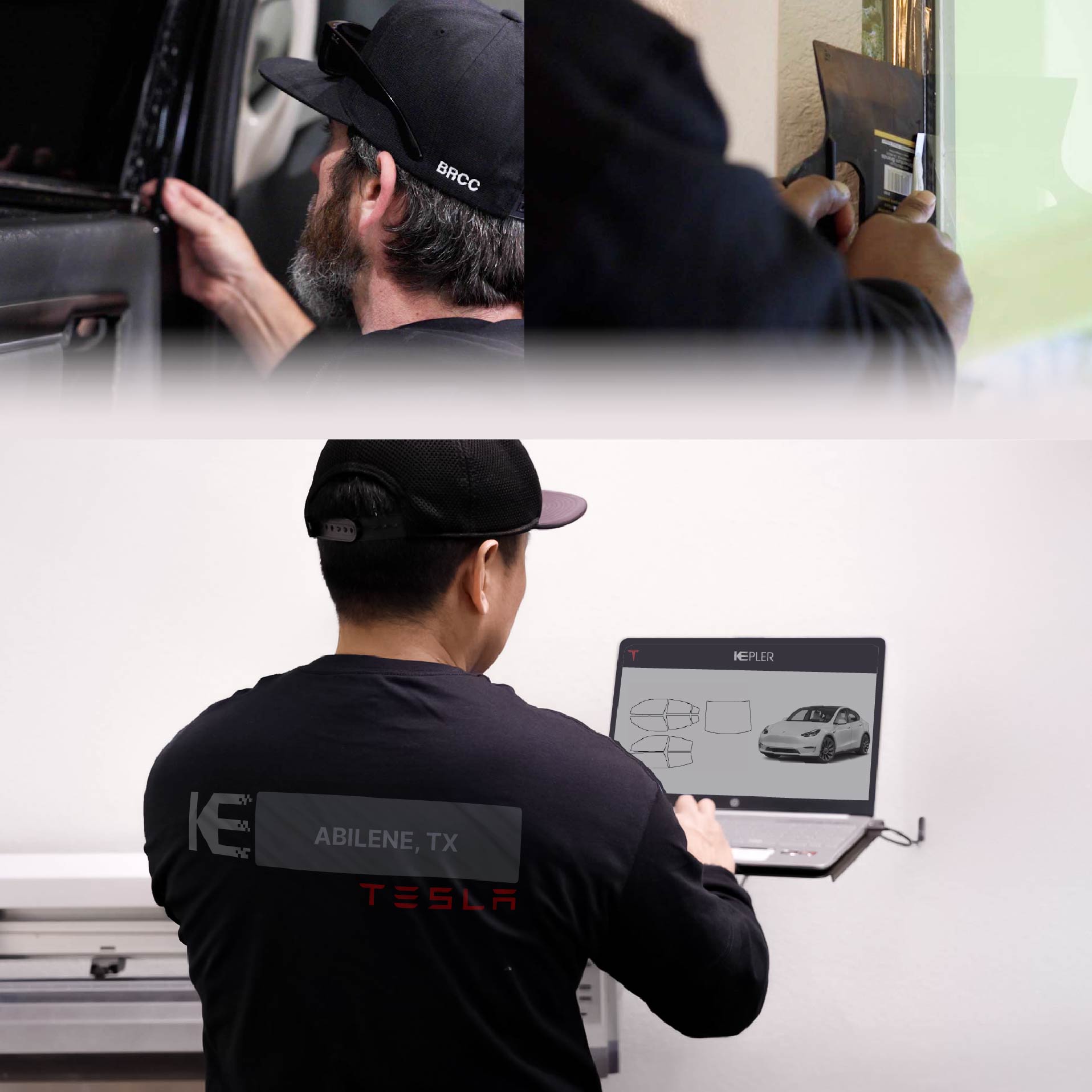 Expert Technician Applying High-tech Window Tint to Tesla in Abilene