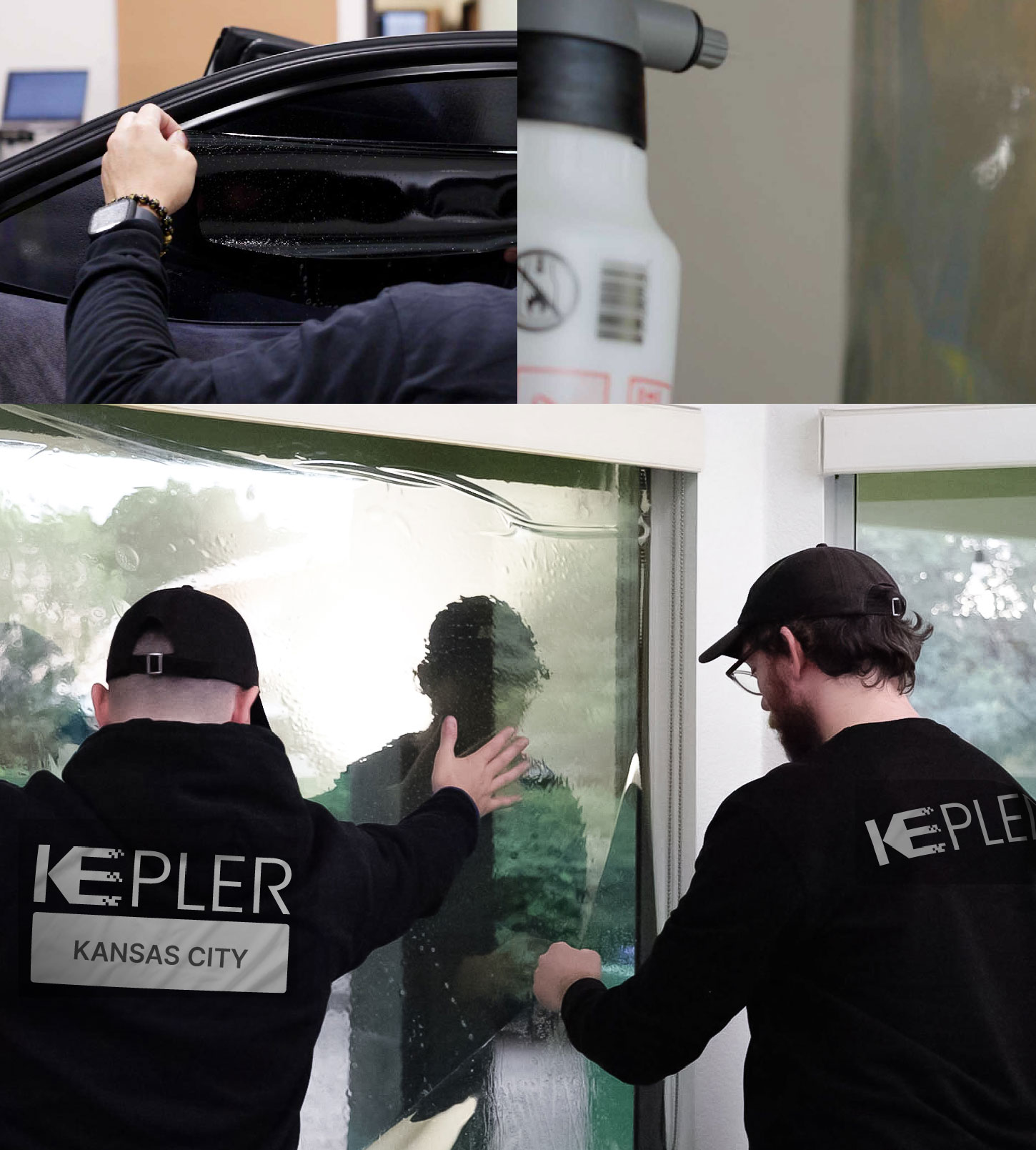 Expert Technician Fitting High-tech Window Tint to Home in Kansas City