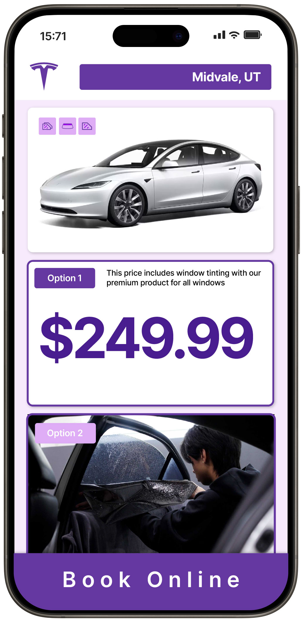 View Affordable Tesla Window Tinting Costs in Midvale, Utah