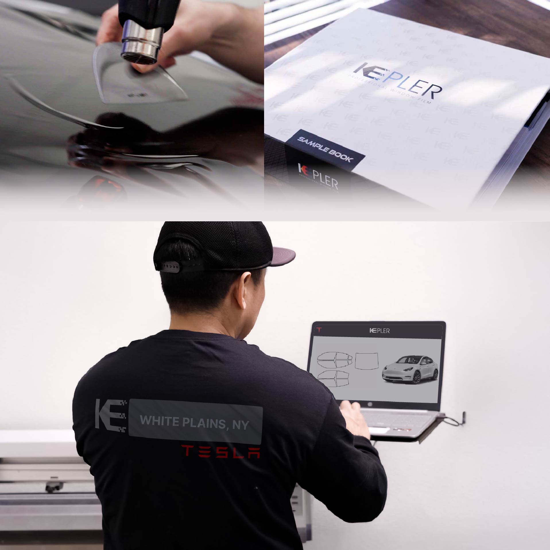 Expert Technician Installing Advanced Window Tint to Tesla in White Plains