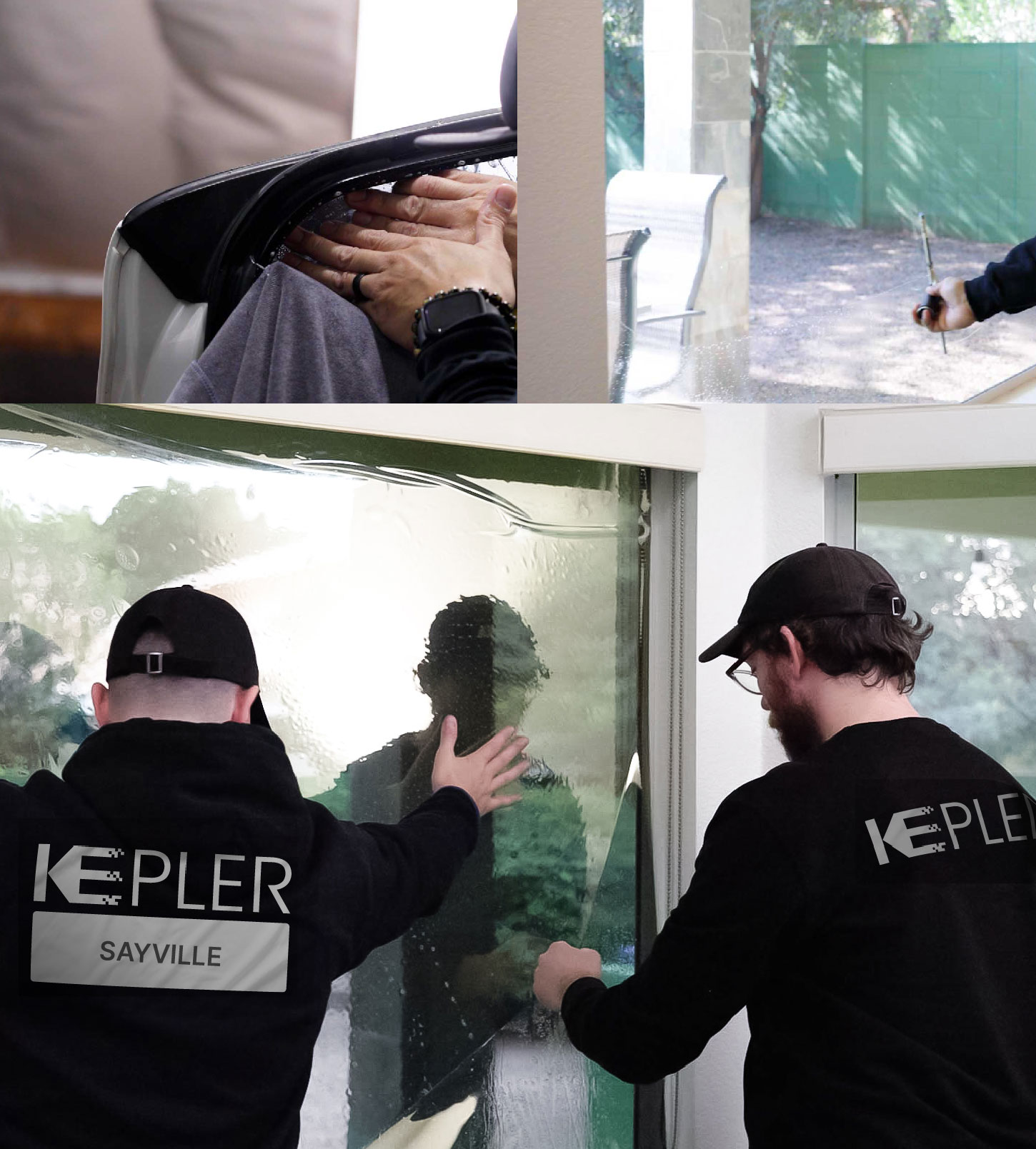 Kepler Technician Applying Advanced Window Tint to Home in Sayville
