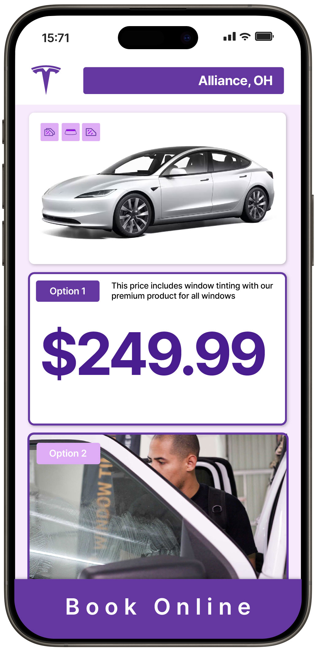 View Competitive Tesla Window Tinting Rates in Alliance, Ohio
