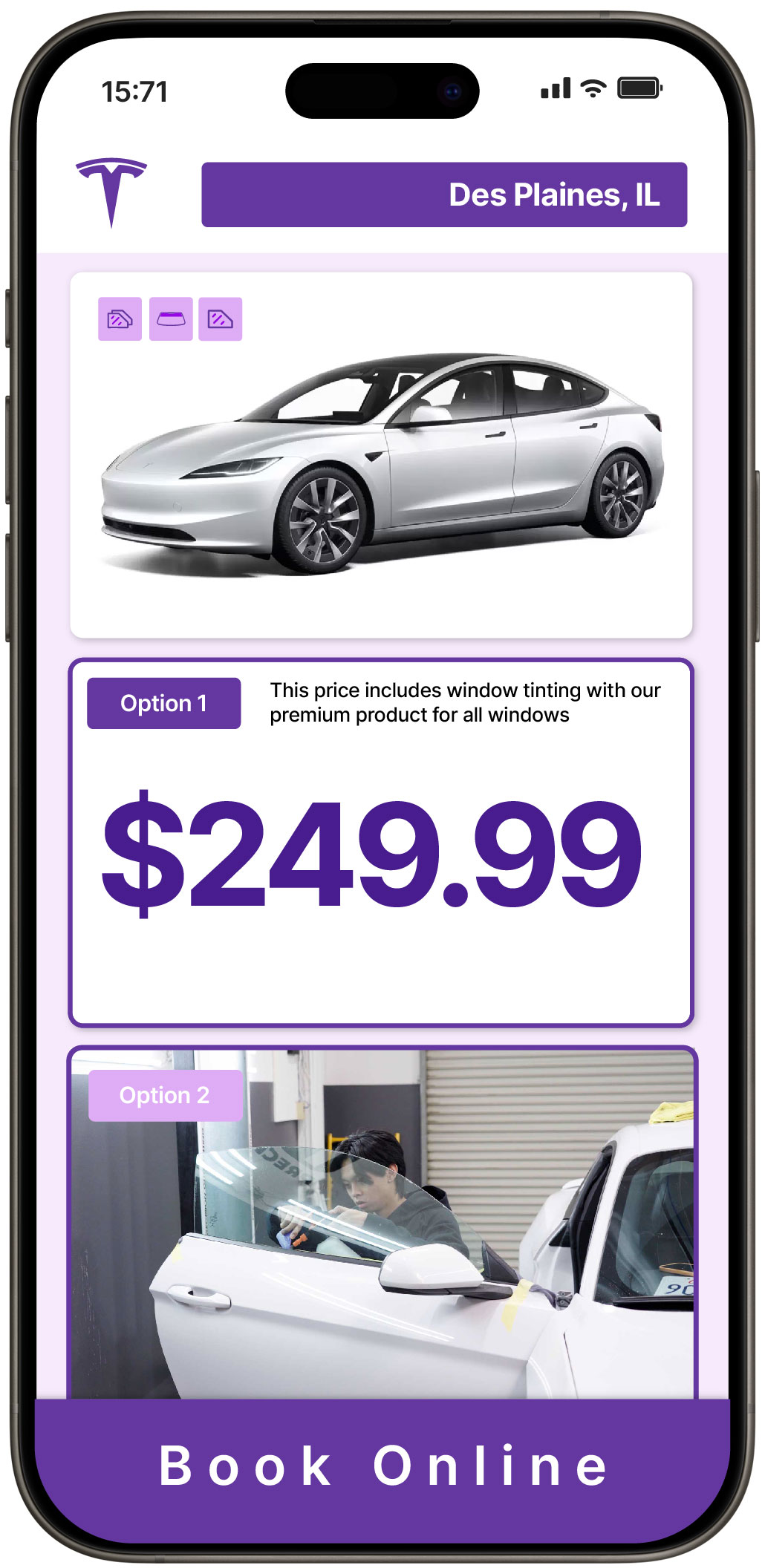 View Reasonable Tesla Window Tinting Costs in Des Plaines, Illinois