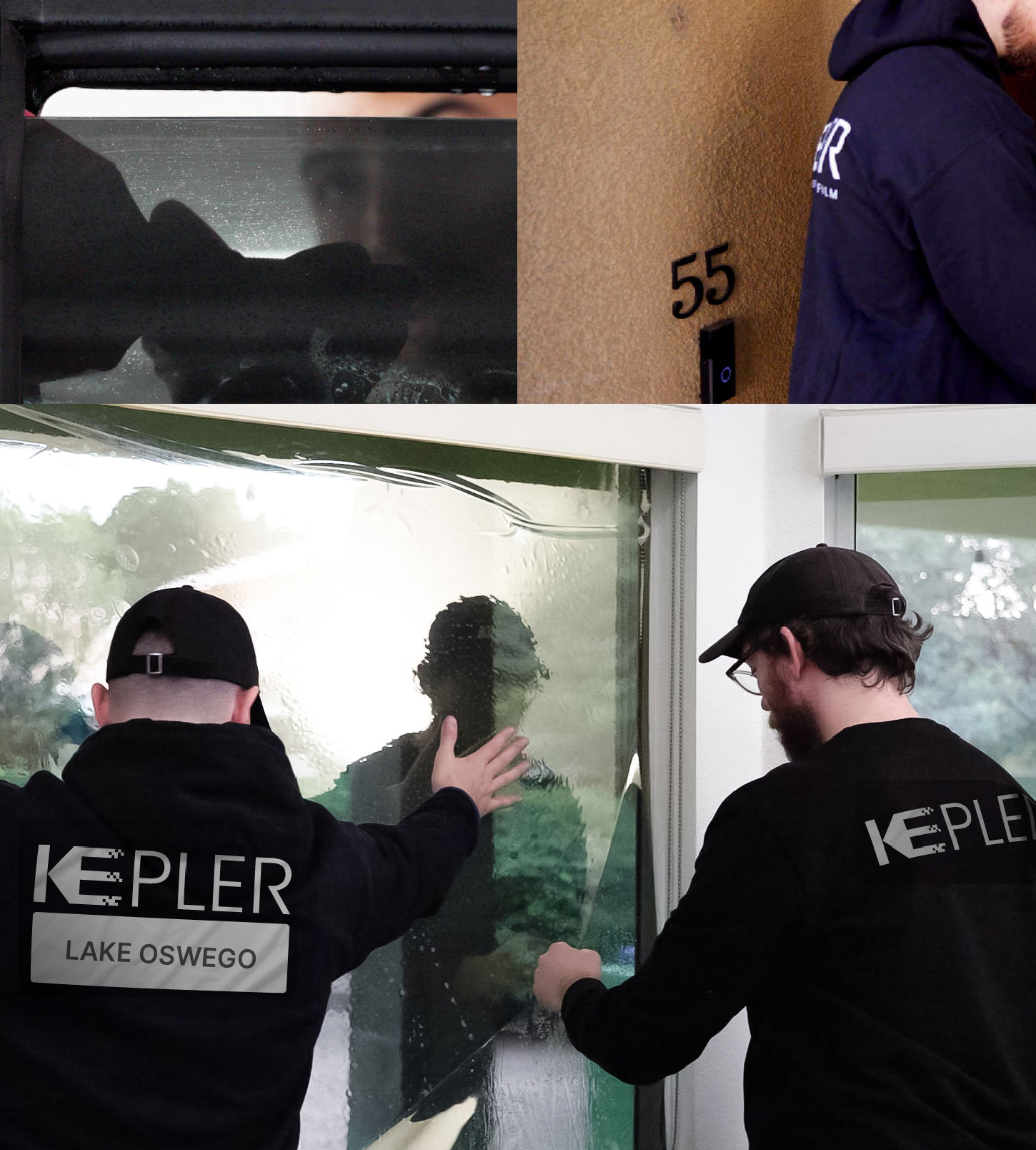 Expert Technician Applying Ceramic Window Tint to Home in Lake Oswego