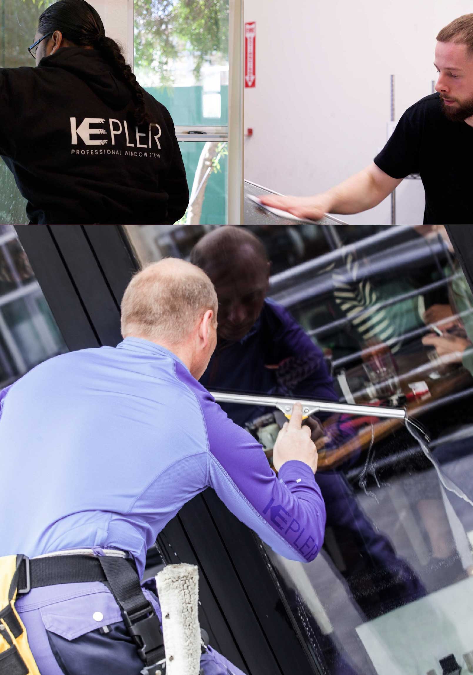 Kepler Professional Applying Anti-Graffiti Window Film to a Bethel Shop Front