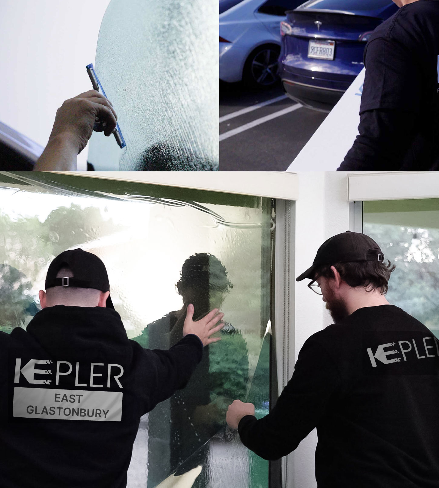 Expert Technician Fitting Advanced Window Tint to Home in East Glastonbury
