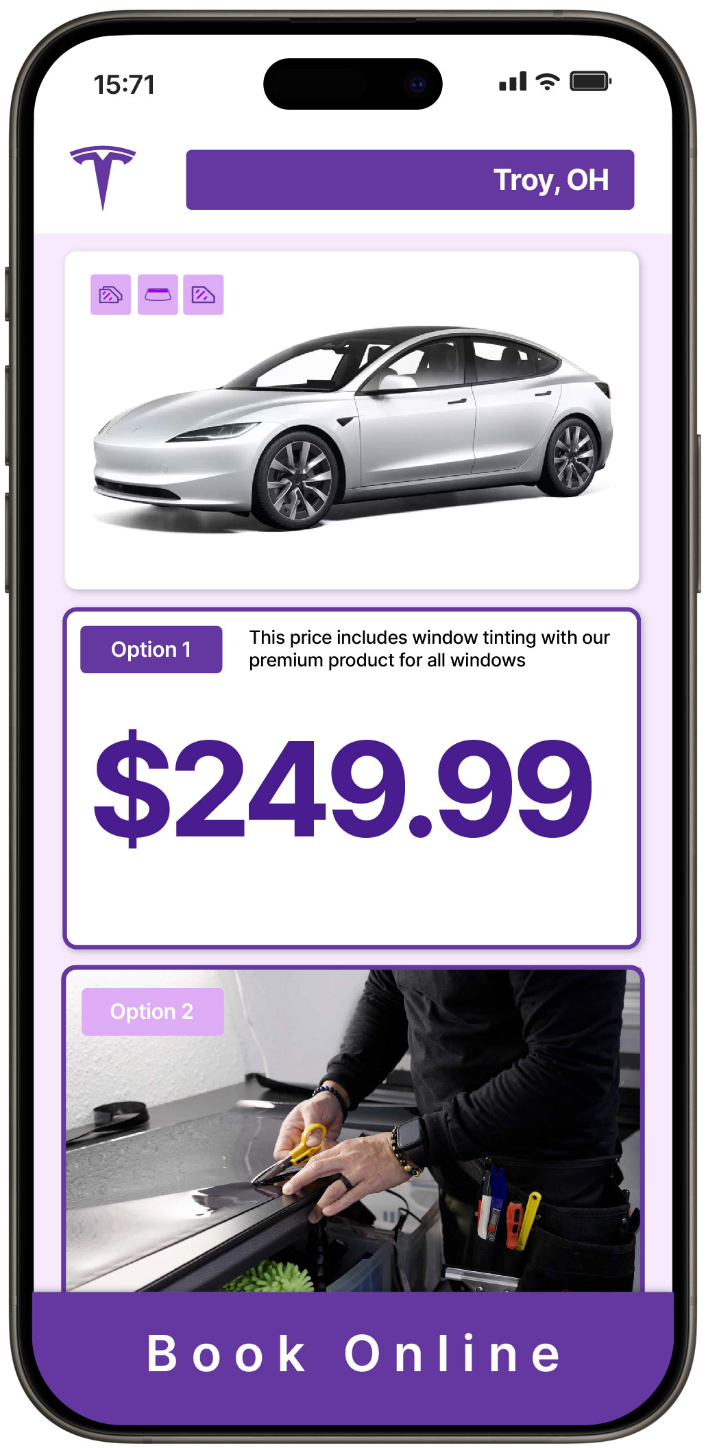 View Affordable Tesla Window Tinting Prices in Troy, Ohio