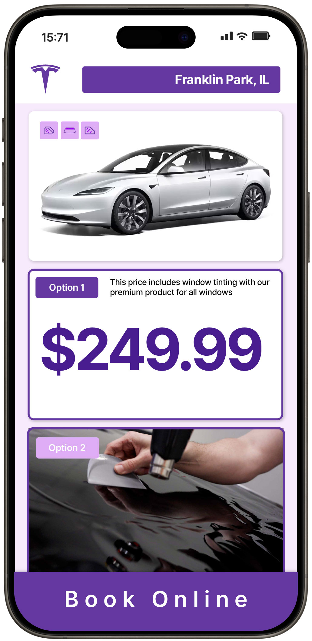 View Competitive Tesla Window Tinting Rates in Franklin Park, Illinois