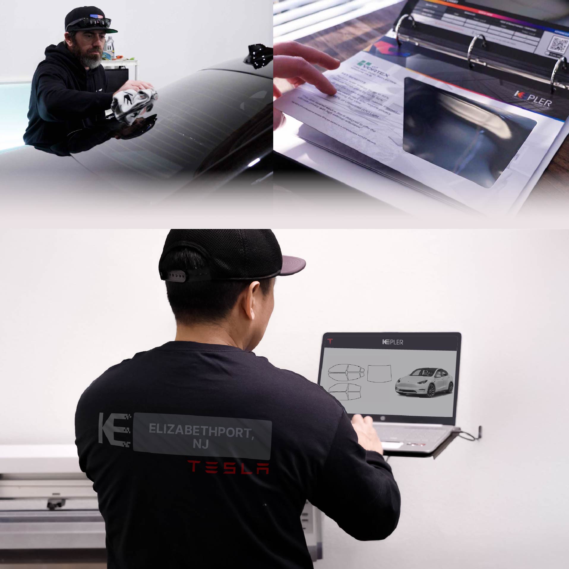 Kepler Technician Fitting High-tech Window Tint to Tesla in Elizabethport