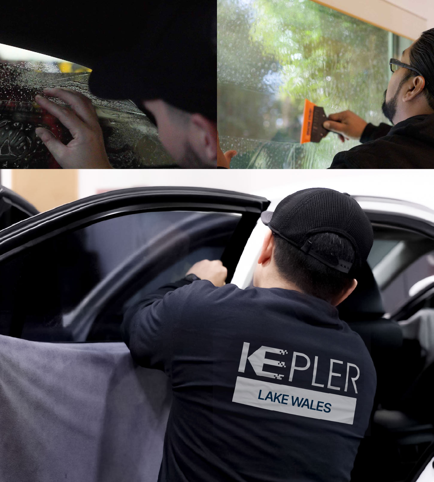 Automotive Window Tinting Expert Applying Film in Lake Wales, Florida