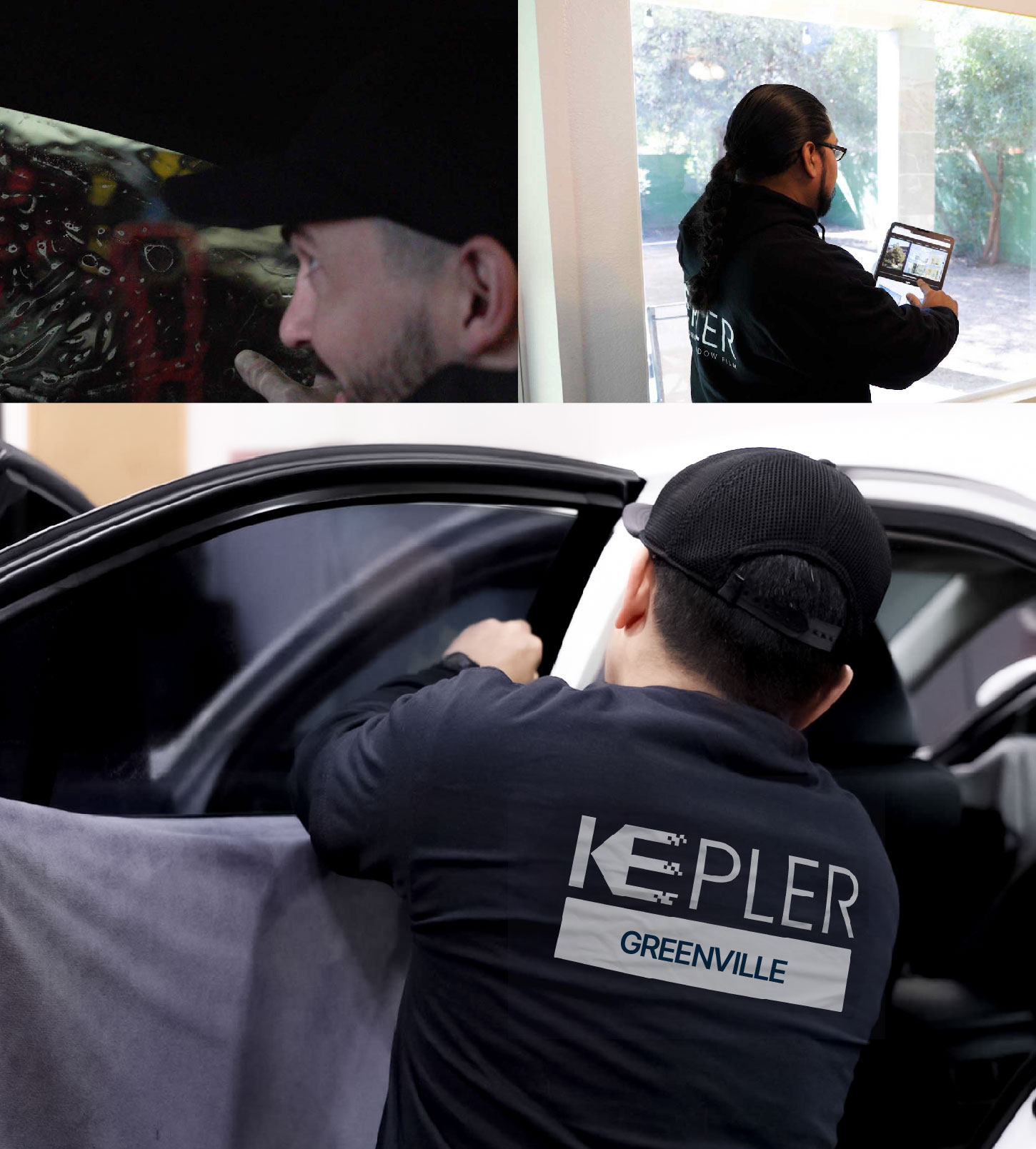 Automotive Window Tinting Expert Applying Film in Greenville, North Carolina