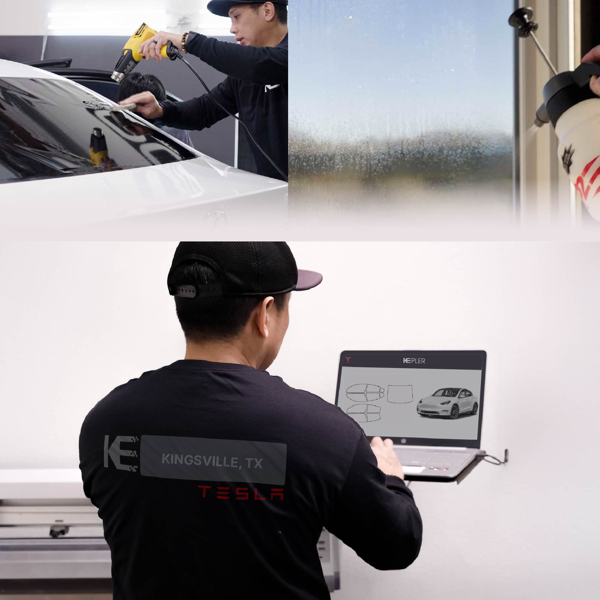 Kepler Technician Applying Advanced Window Tint to Tesla in Kingsville