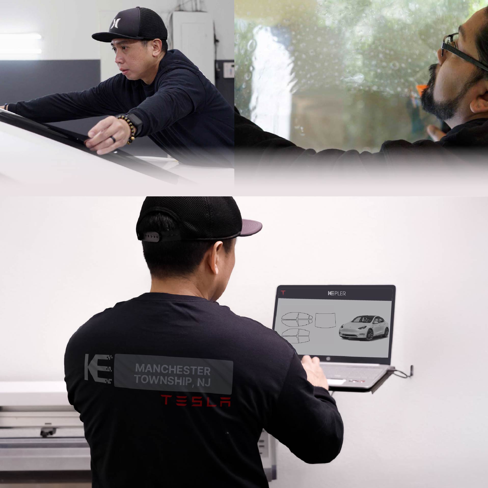 Kepler Technician Fitting Advanced Window Tint to Tesla in Manchester Township