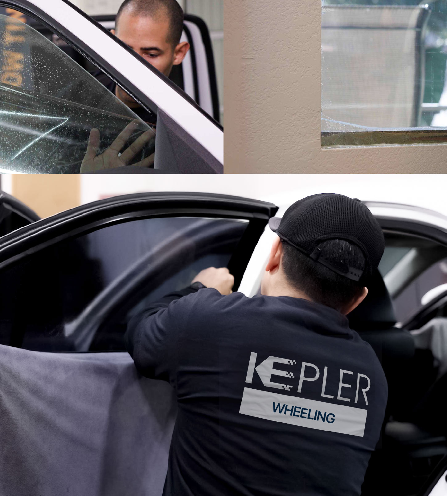 Automotive Window Tinting Expert Applying Film in Wheeling, West Virginia