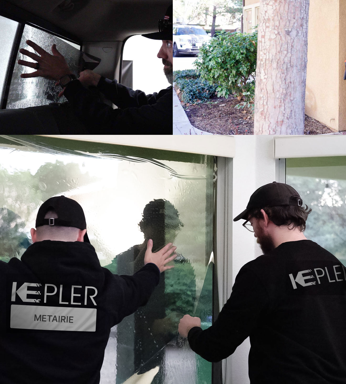 Expert Technician Installing Advanced Window Tint to Home in Metairie