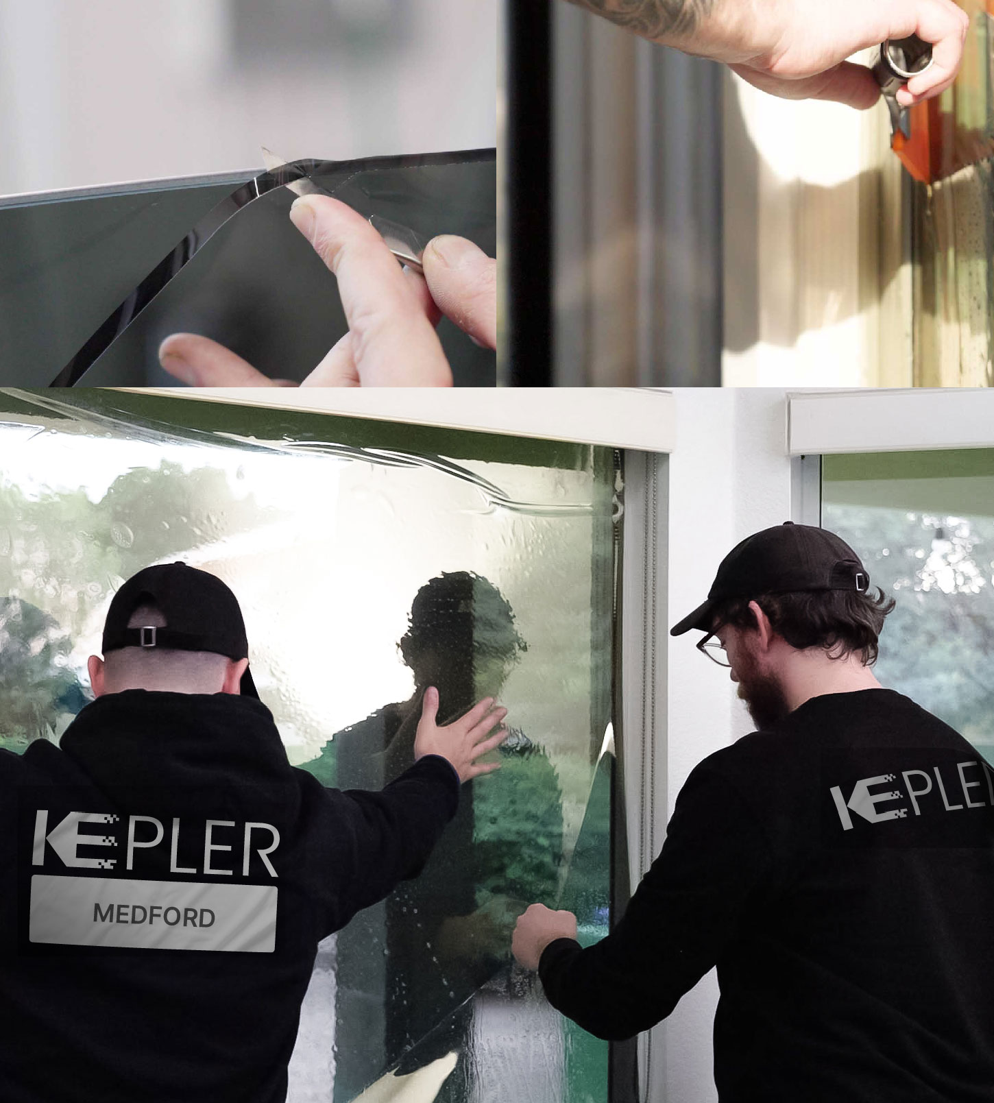 Expert Technician Applying Advanced Window Tint to Home in Medford