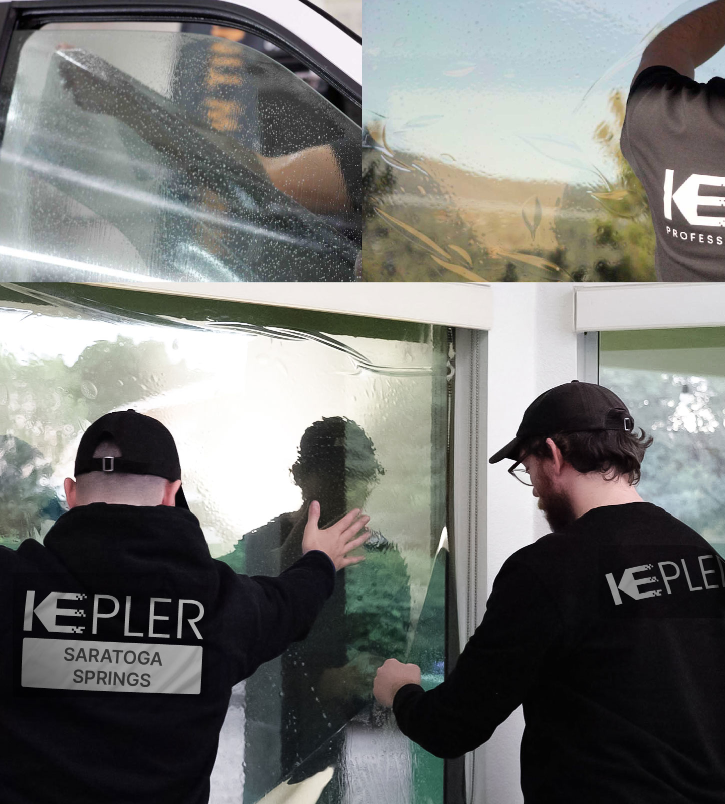 Expert Technician Applying Advanced Window Tint to Home in Saratoga Springs