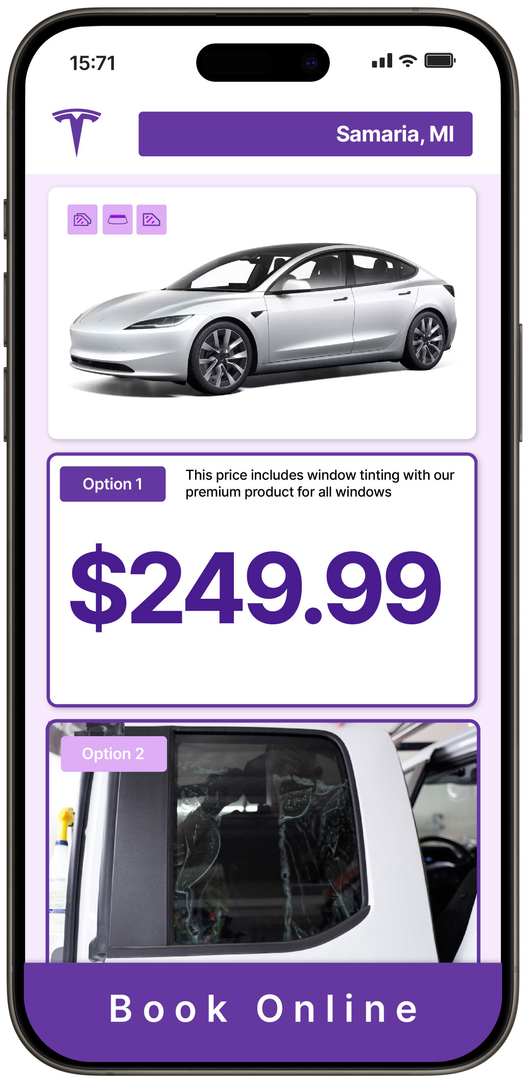View Affordable Tesla Window Tinting Prices in Samaria, Michigan