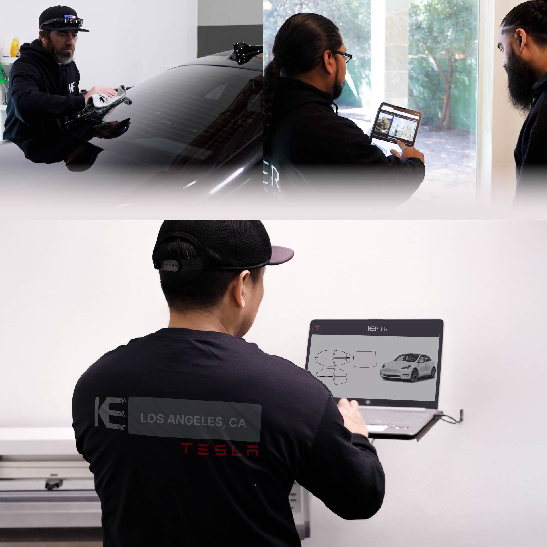 Expert Technician Fitting Advanced Window Tint to Tesla in Los Angeles