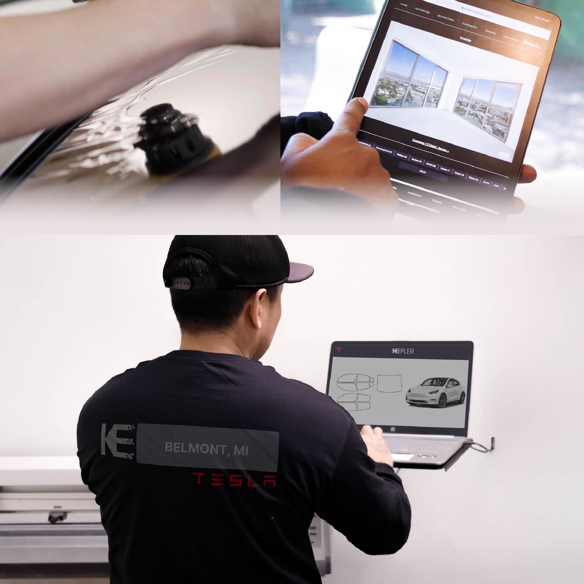 Expert Technician Installing High-tech Window Tint to Tesla in Belmont