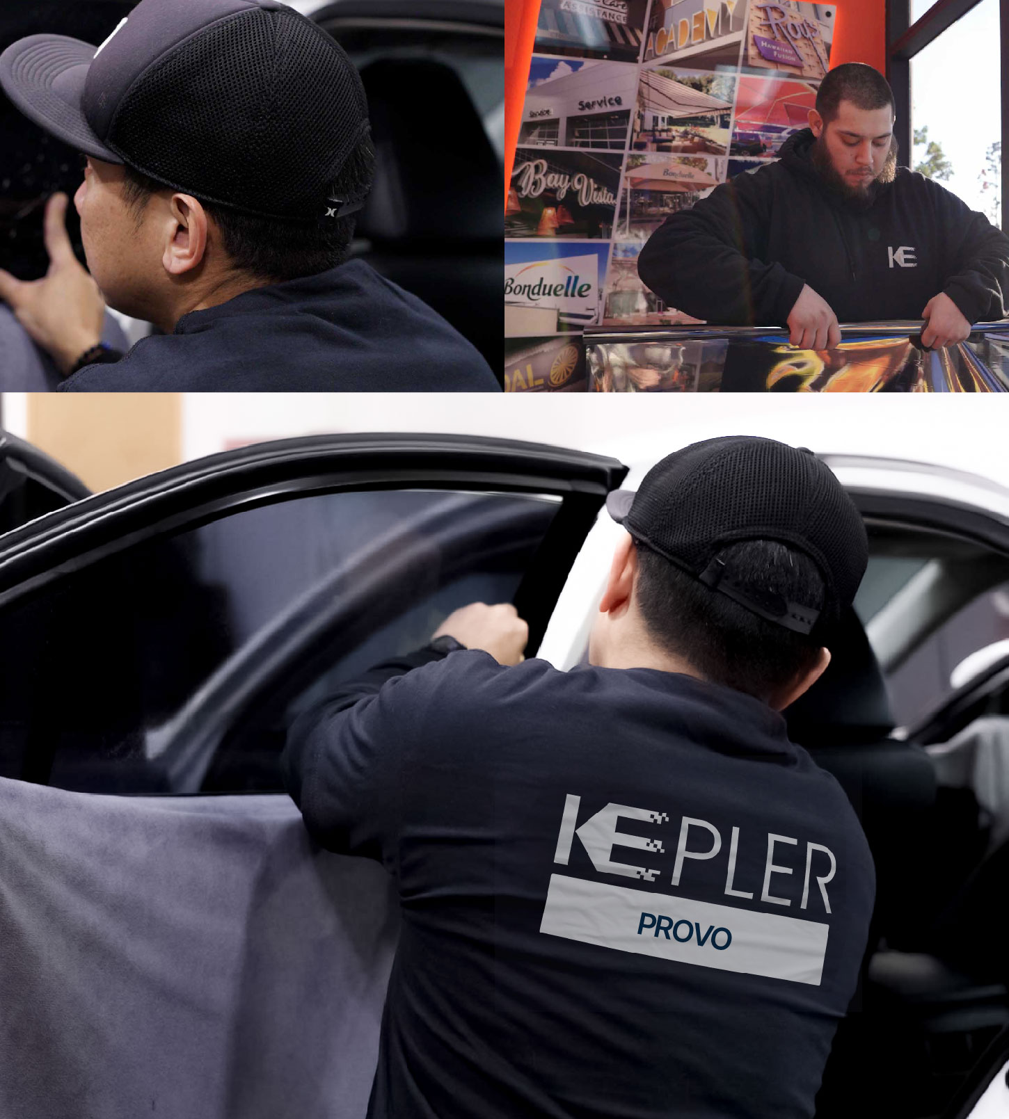 Automotive Window Tinting Expert Applying Film in Provo, Utah