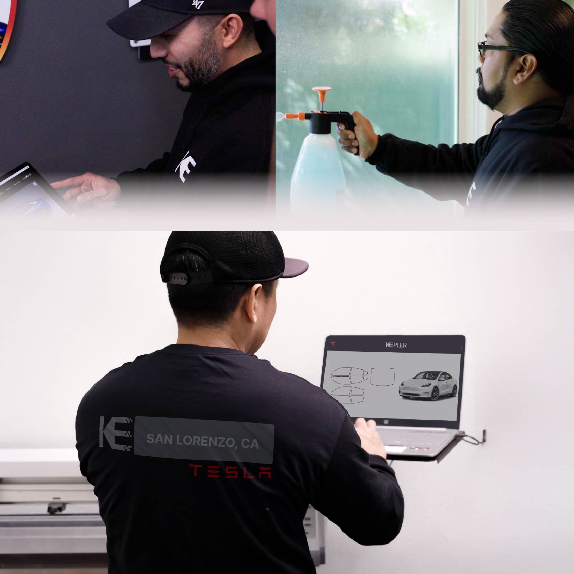 Expert Technician Fitting Advanced Window Tint to Tesla in San Lorenzo