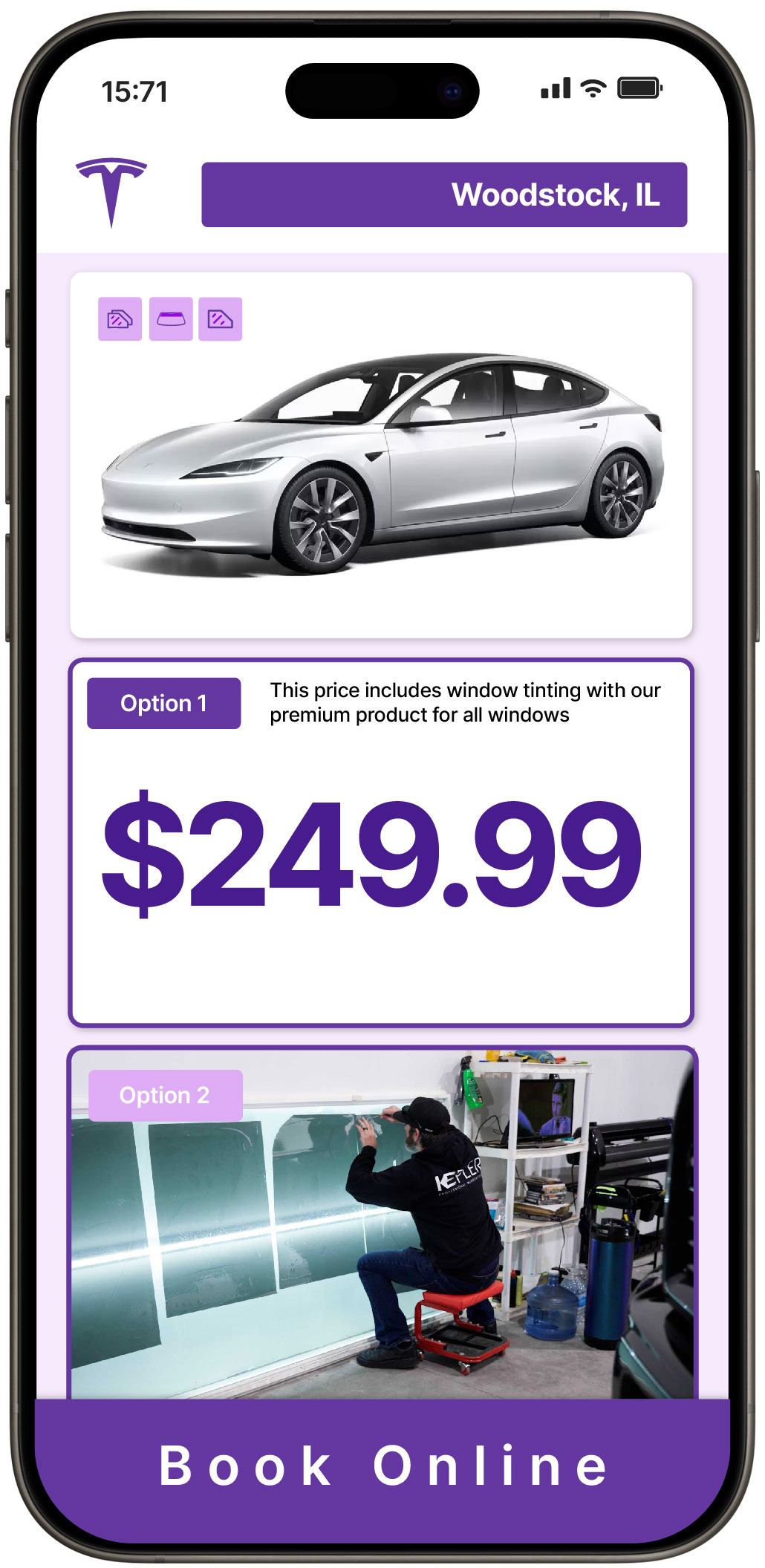 View Competitive Tesla Window Tinting Prices in Woodstock, Illinois