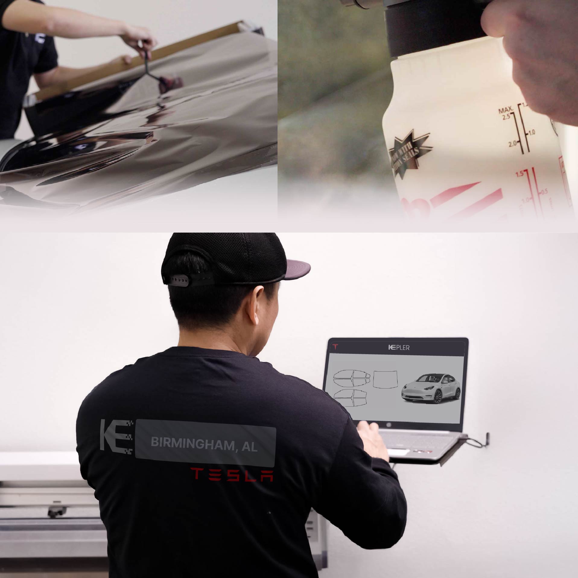 Kepler Technician Installing Advanced Window Tint to Tesla in Birmingham