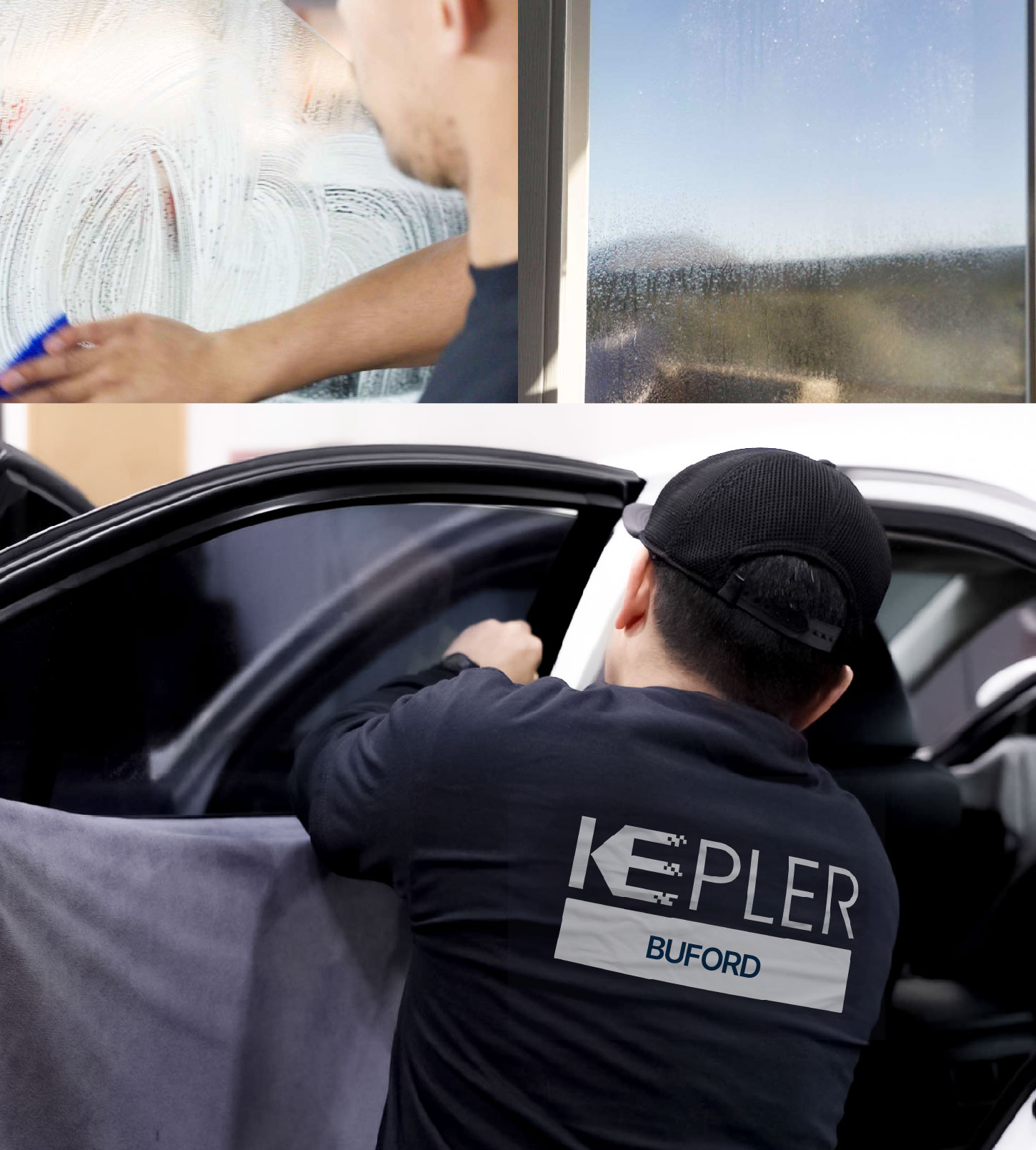 Automotive Window Tinting Expert Applying Film in Buford, Georgia