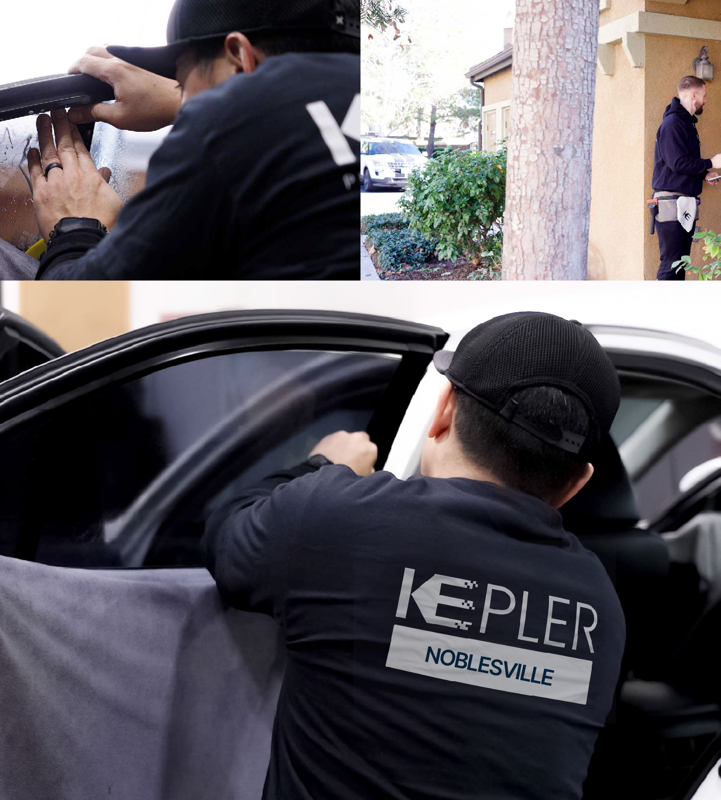 Automotive Window Tinting Expert Applying Film in Noblesville, Indiana