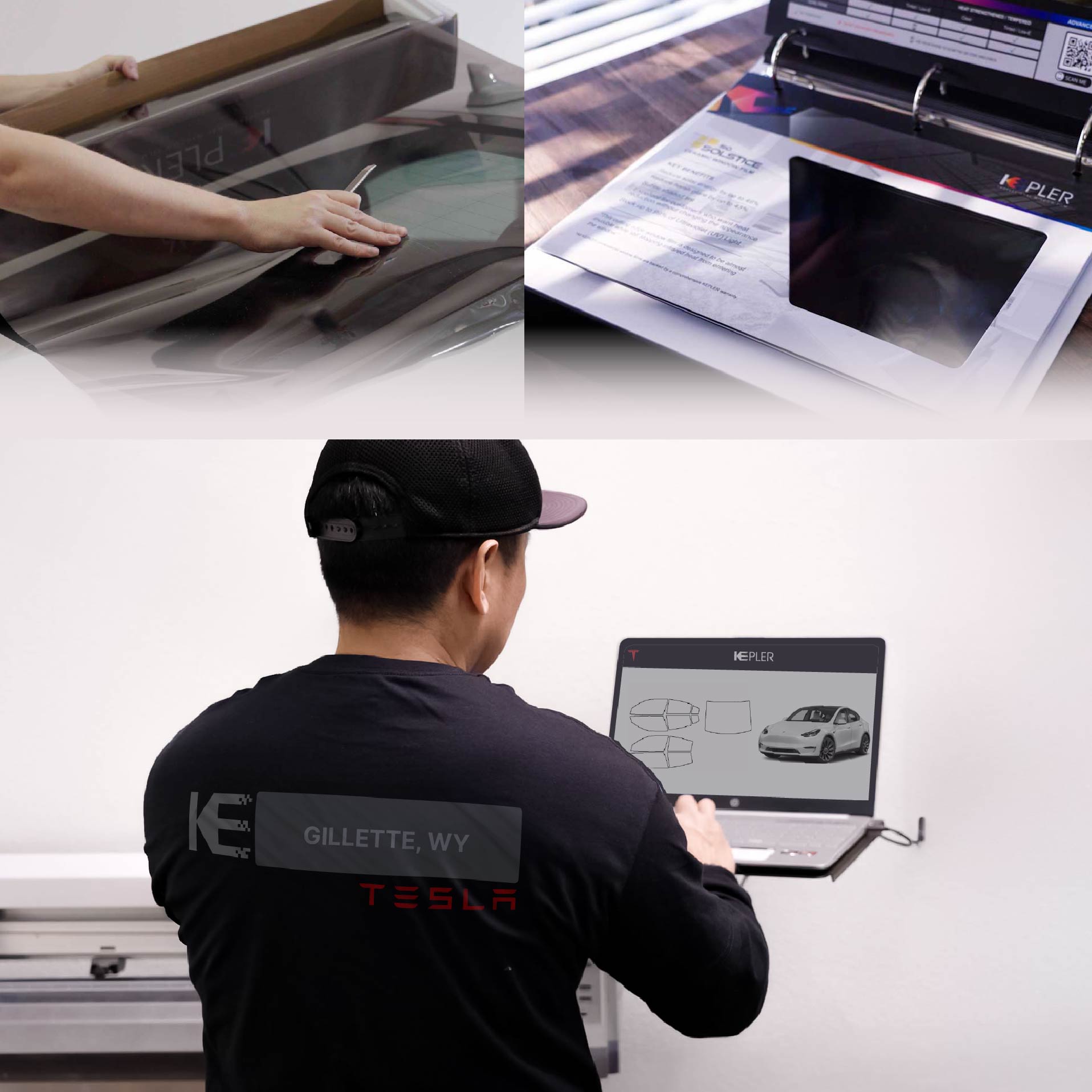 Kepler Technician Installing High-tech Window Tint to Tesla in Gillette