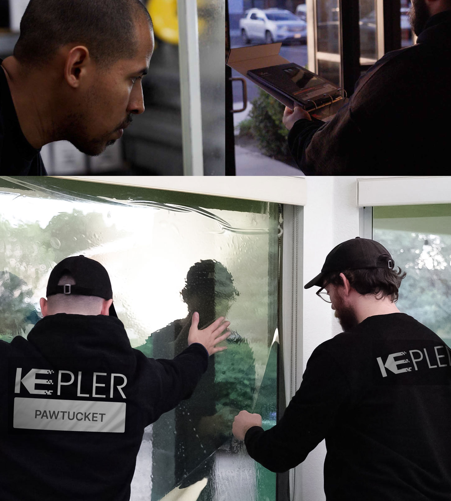 Kepler Technician Fitting Ceramic Window Tint to Home in Pawtucket