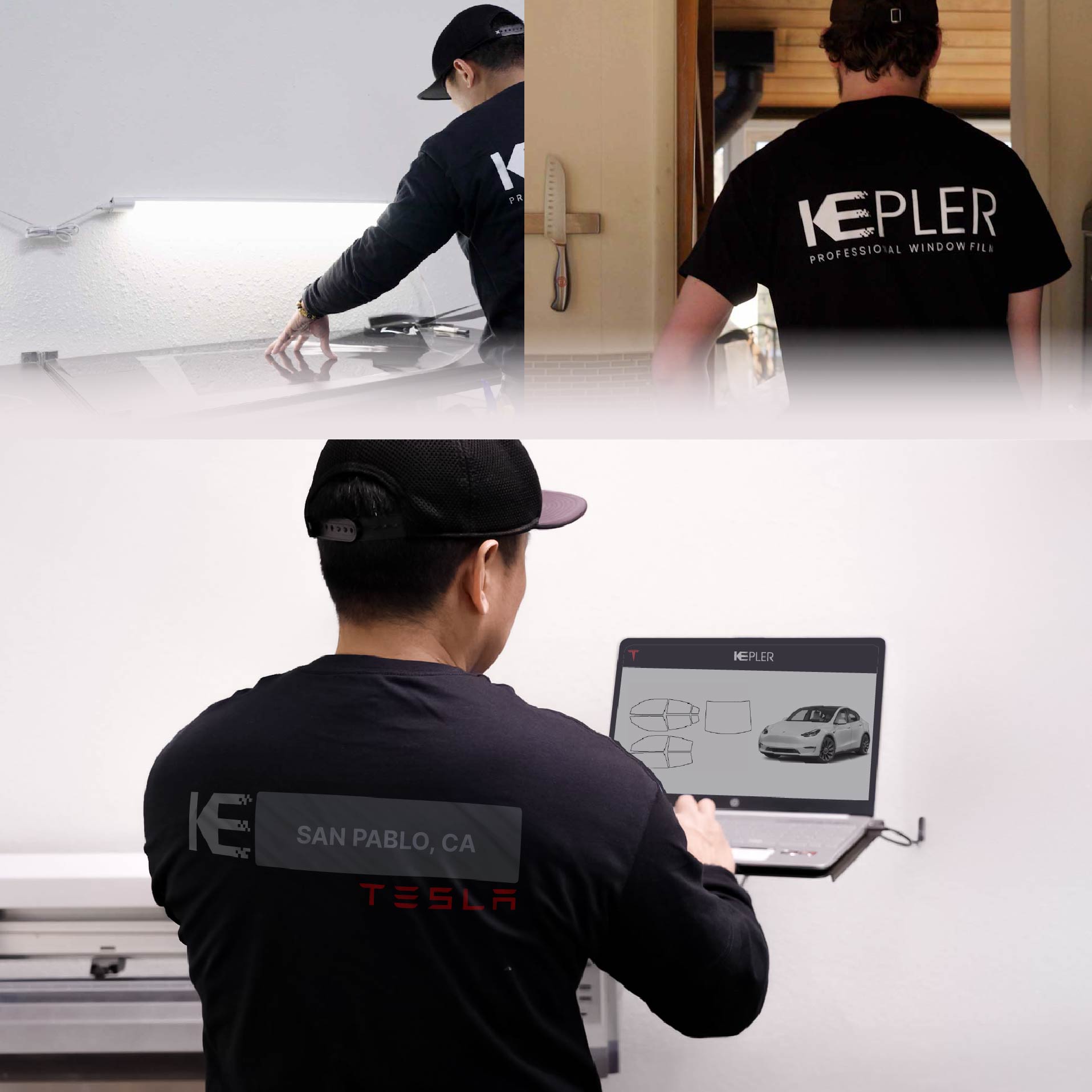 Expert Technician Applying Advanced Window Tint to Tesla in San Pablo