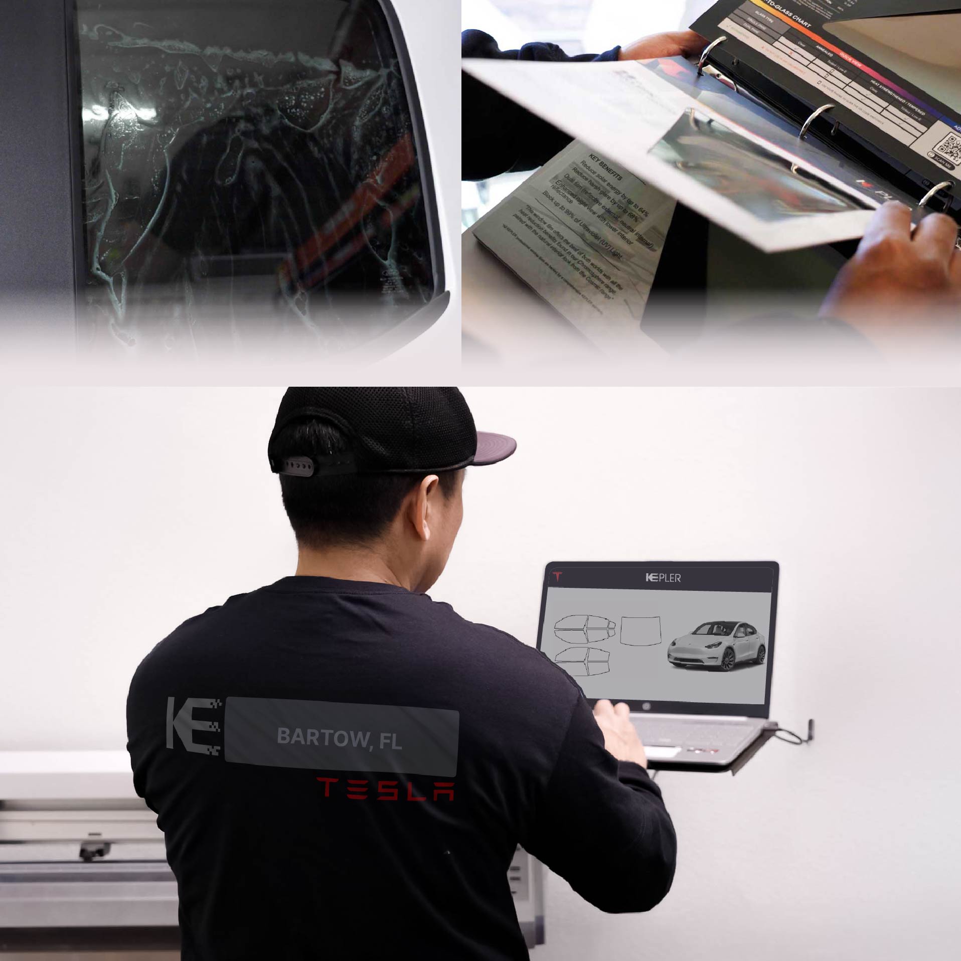 Expert Technician Installing High-tech Window Tint to Tesla in Bartow