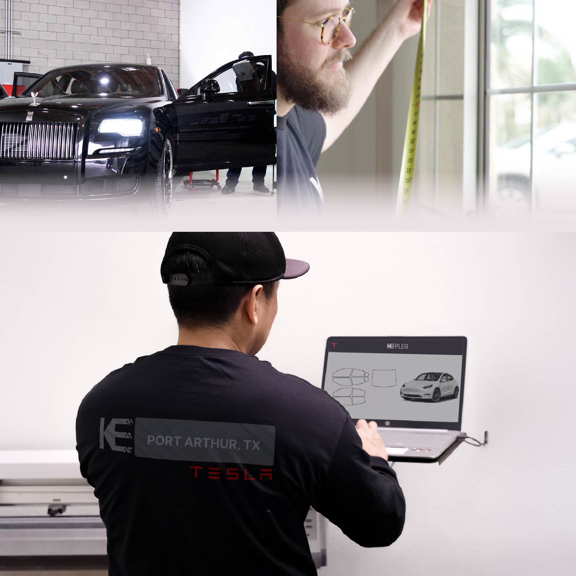 Expert Technician Fitting Advanced Window Tint to Tesla in Port Arthur