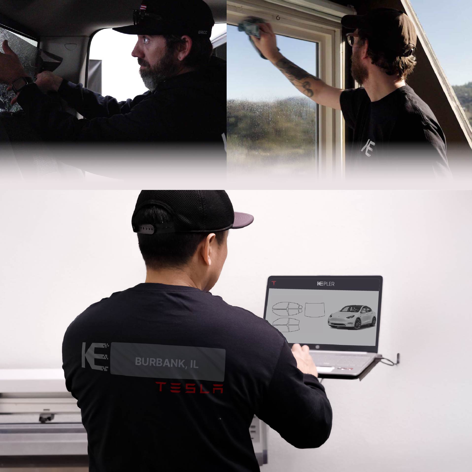 Expert Technician Installing Ceramic Window Tint to Tesla in Burbank