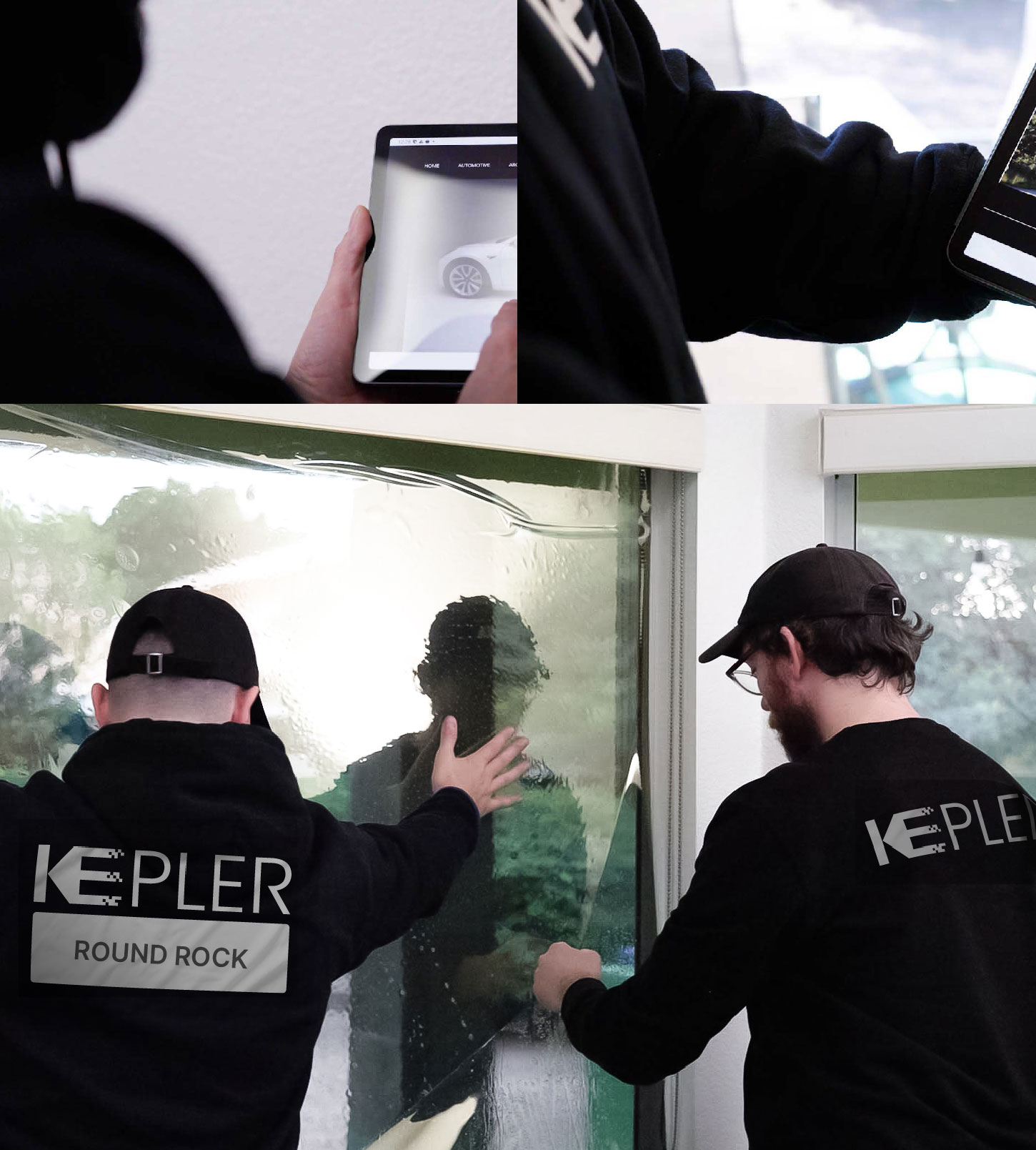 Expert Technician Fitting High-tech Window Tint to Home in Round Rock