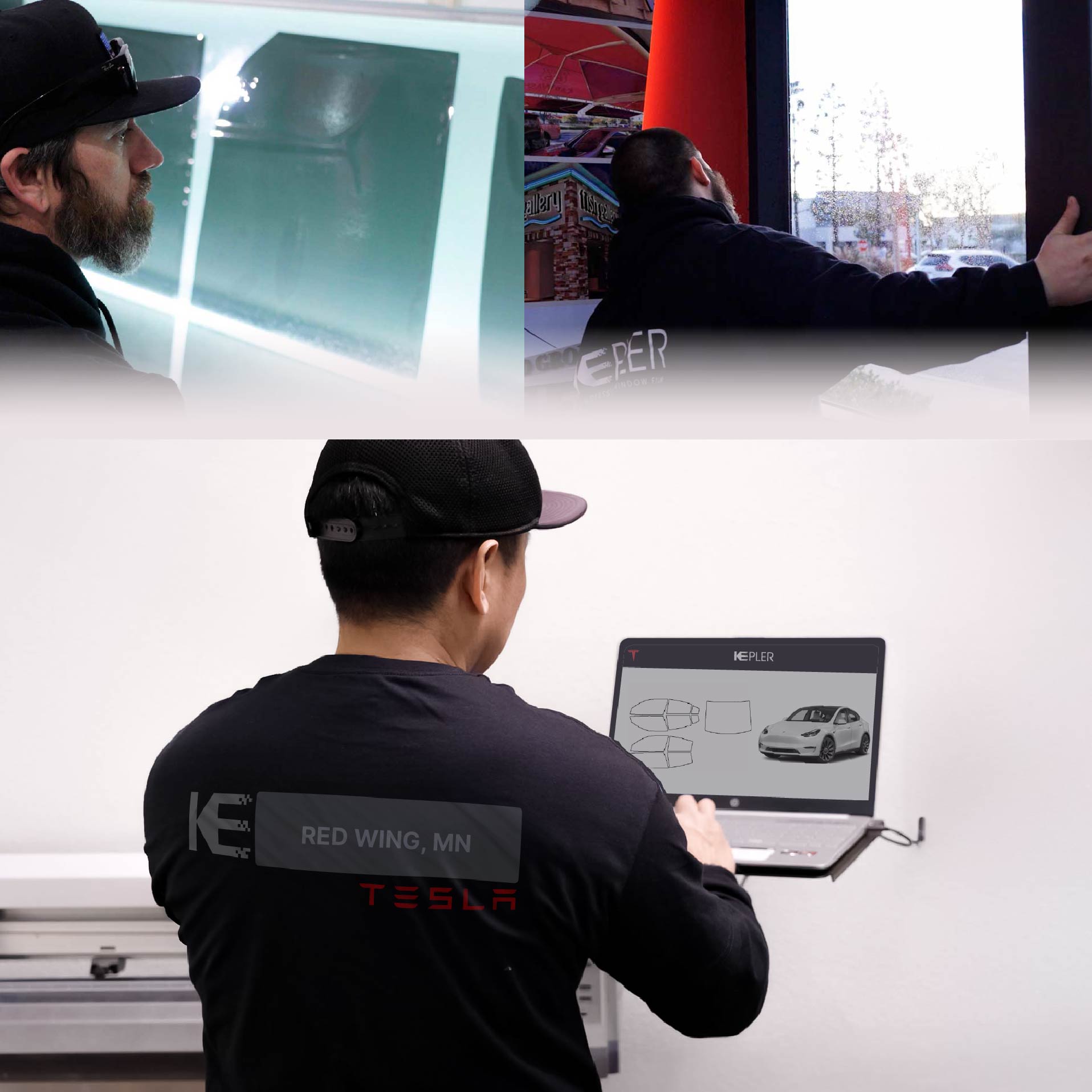Expert Technician Fitting Ceramic Window Tint to Tesla in Red Wing