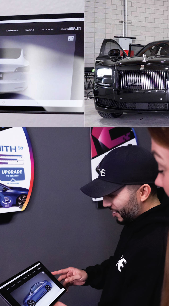 Kepler Dealer Showing Car Window Film Options to Customer in Cary, Illinois