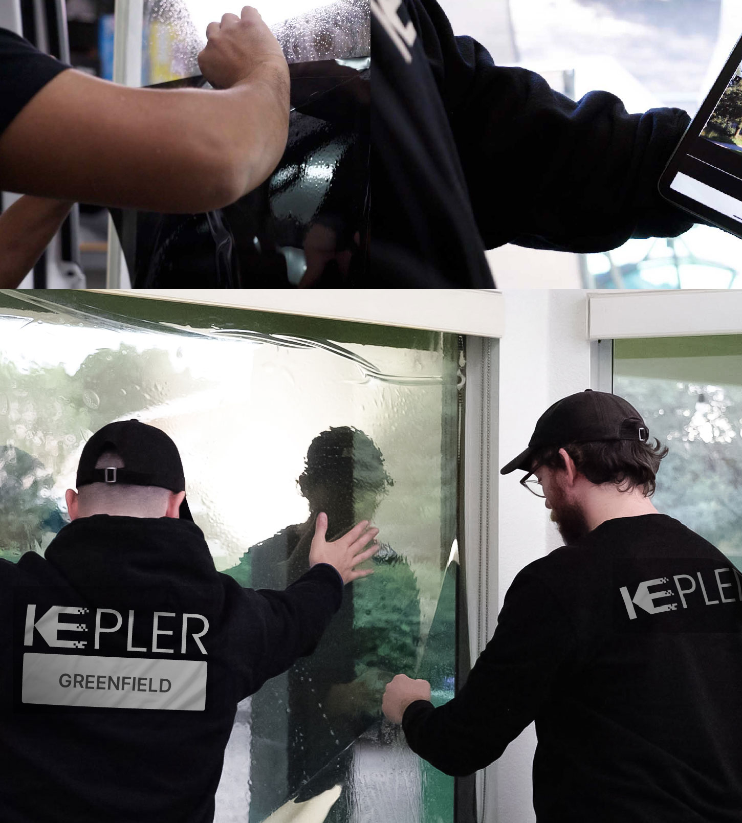 Expert Technician Installing Ceramic Window Tint to Home in Greenfield