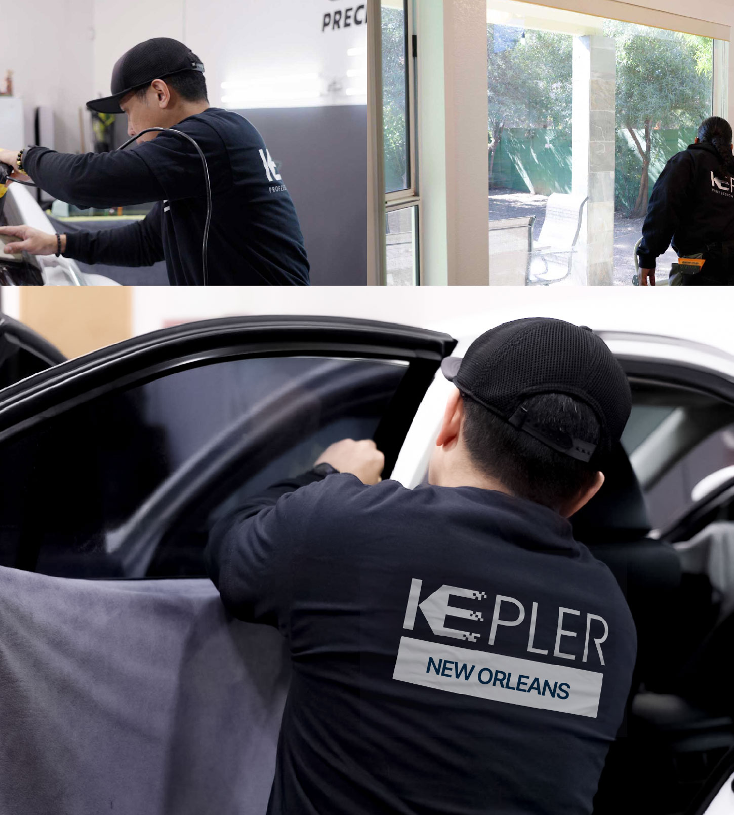 Automotive Window Tinting Expert Applying Film in New Orleans, Louisiana