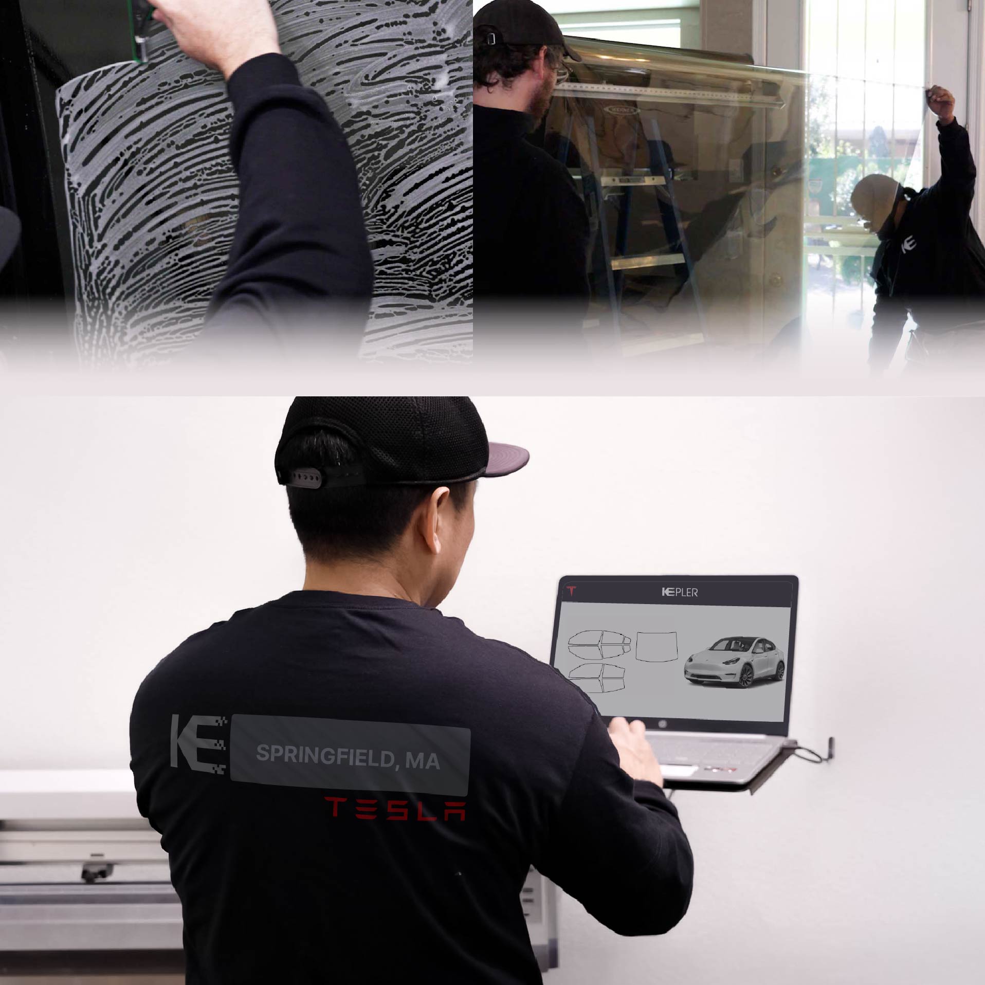 Kepler Technician Fitting Advanced Window Tint to Tesla in Springfield