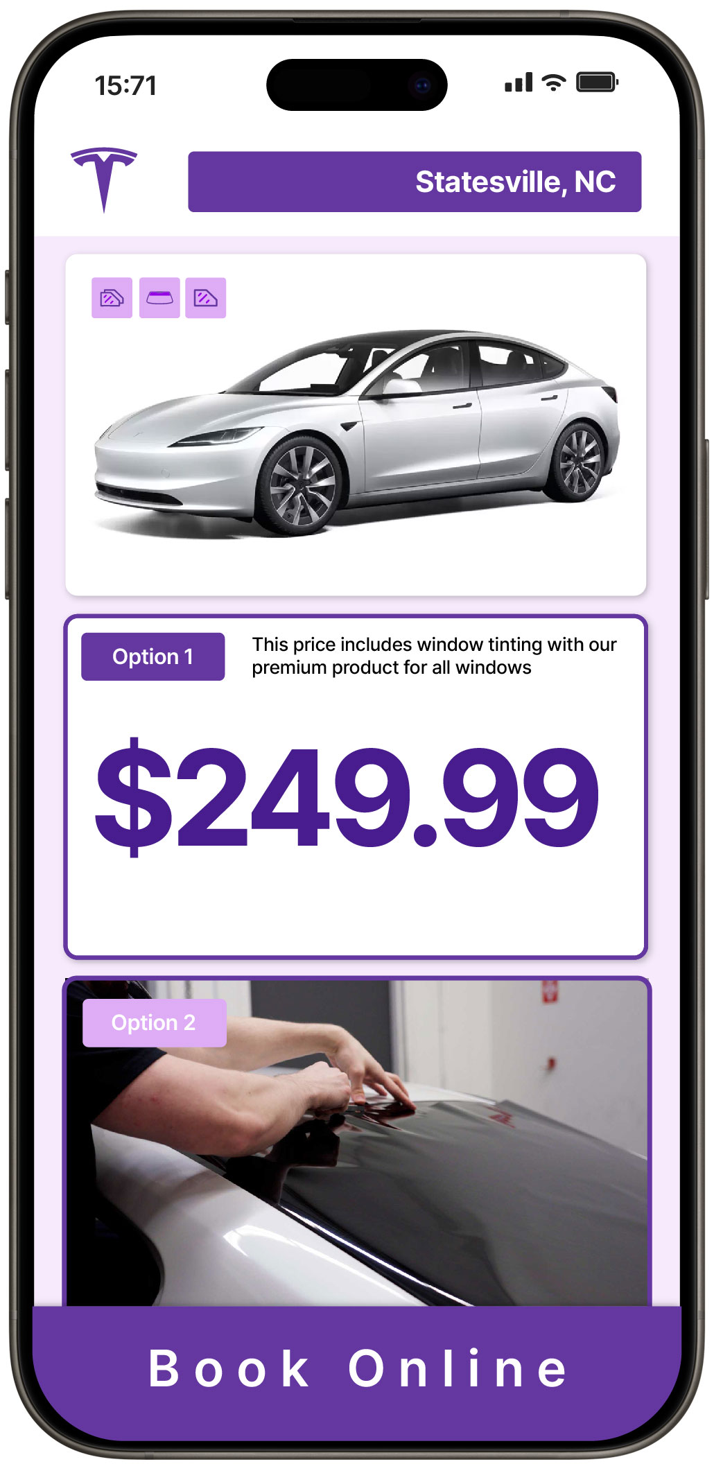 View Competitive Tesla Window Tinting Costs in Statesville, North Carolina