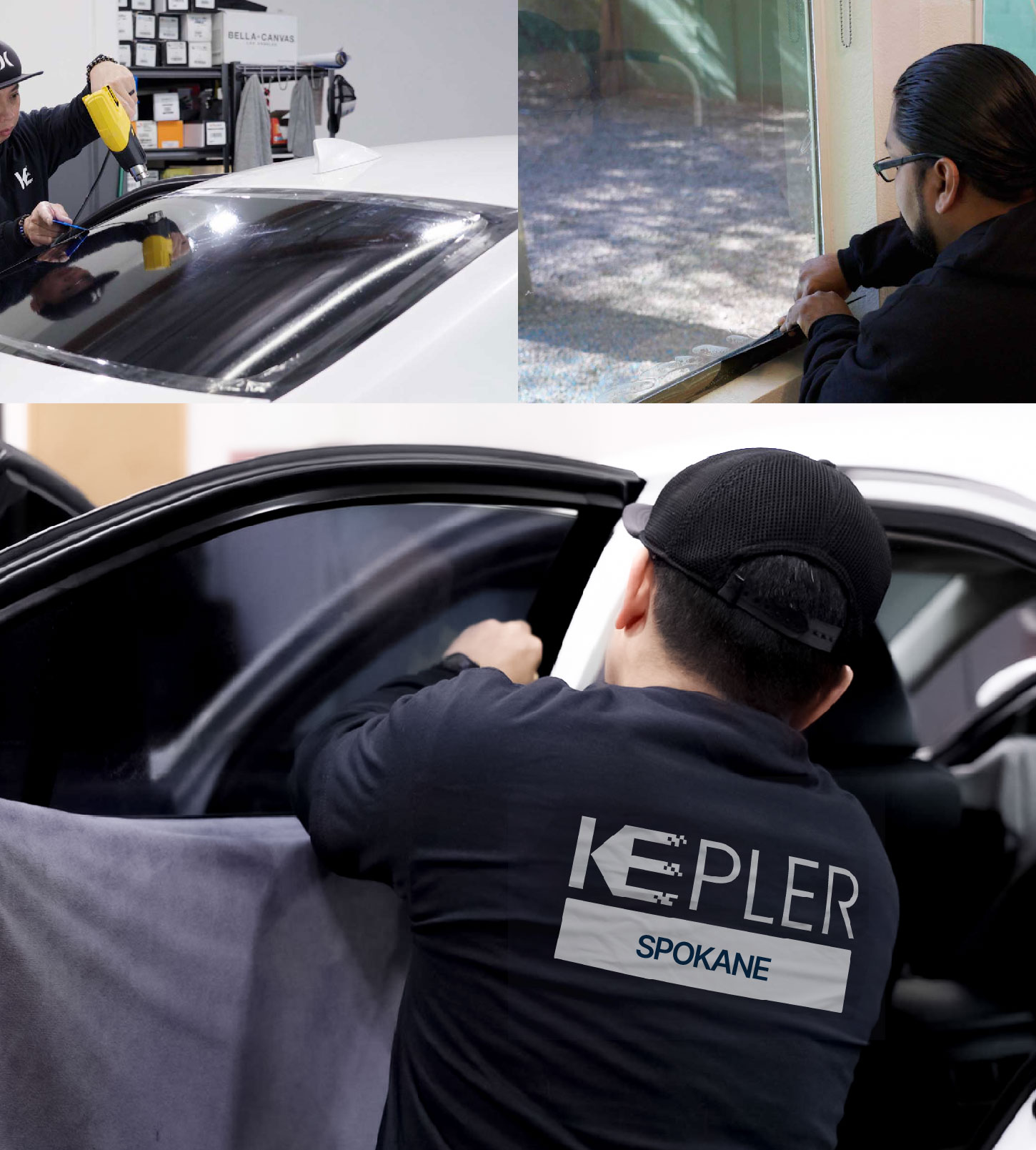 Automotive Window Tinting Expert Applying Film in Spokane, Washington