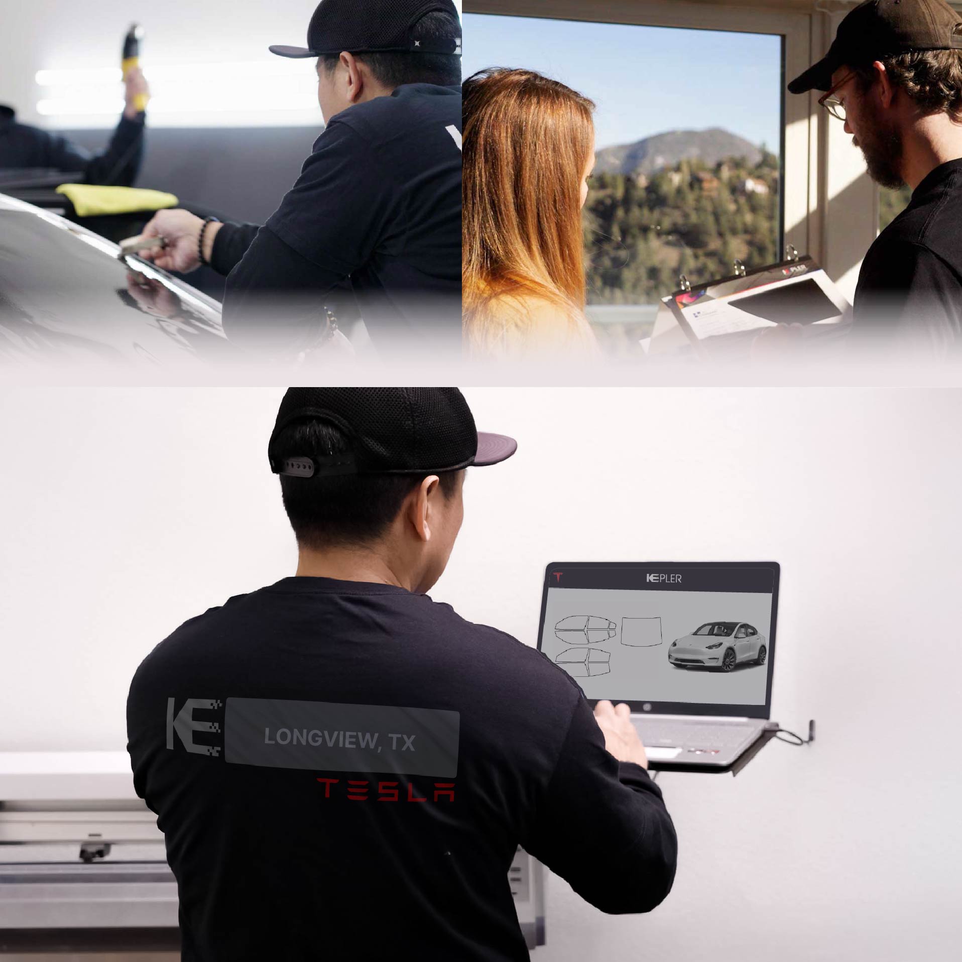 Expert Technician Installing High-tech Window Tint to Tesla in Longview