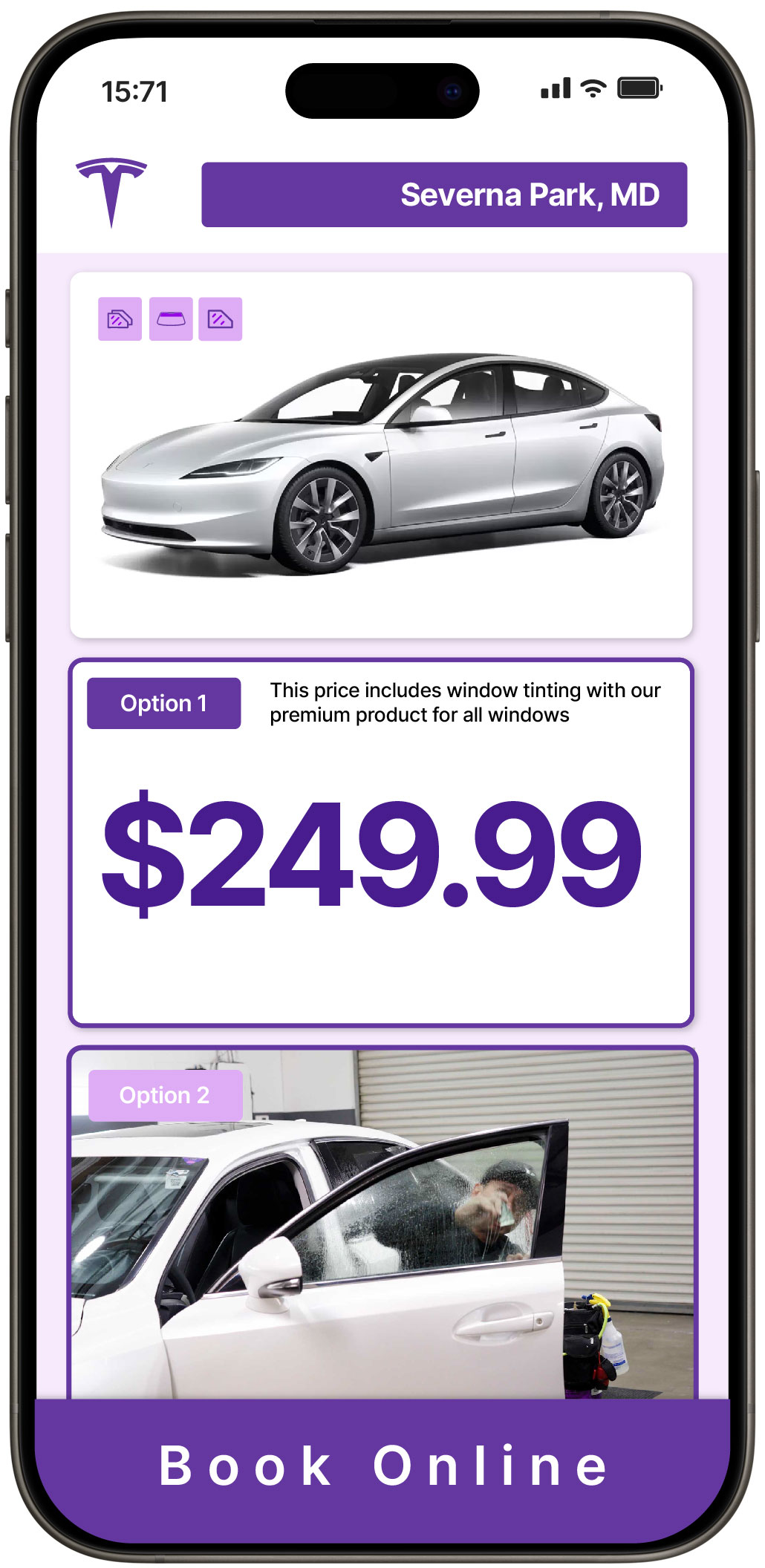 View Competitive Tesla Window Tinting Prices in Severna Park, Maryland
