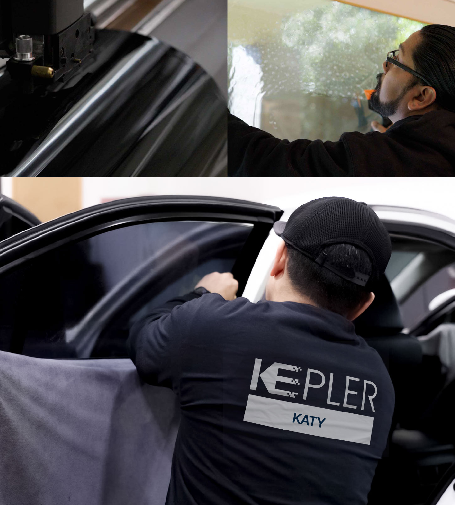Automotive Window Tinting Expert Applying Film in Katy, Texas