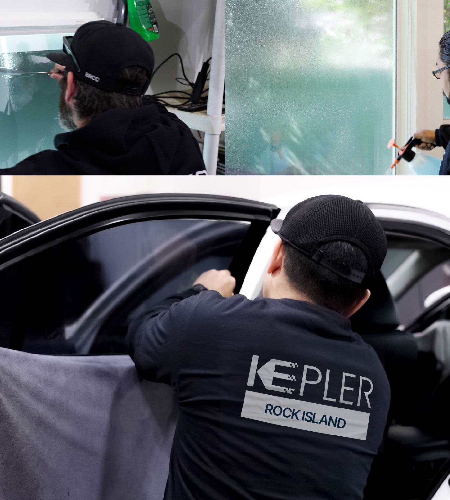 Automotive Window Tinting Expert Applying Film in Rock Island, Illinois
